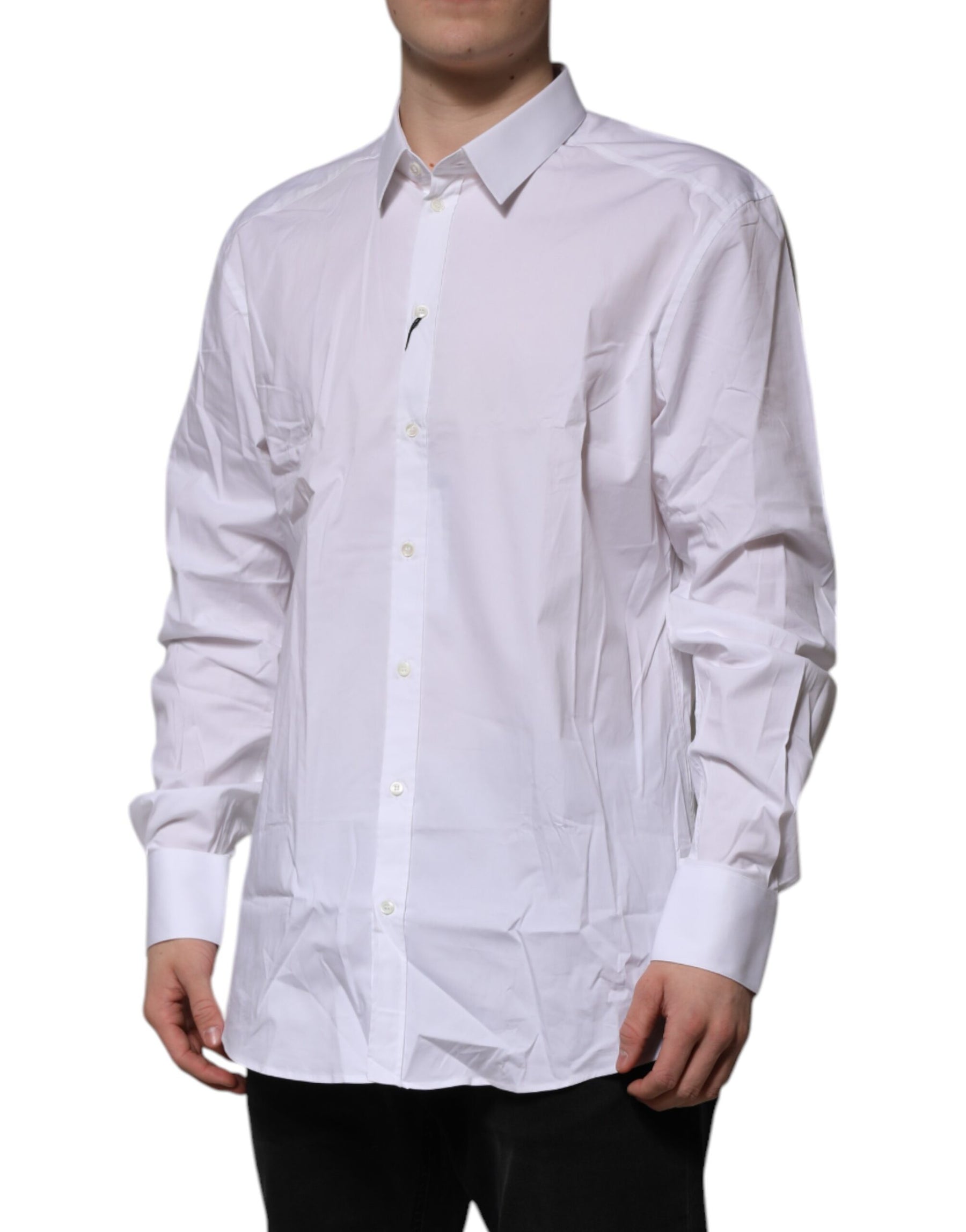 Dolce & Gabbana White Cotton GOLD Long Sleeves Formal Shirt | Regal Royce