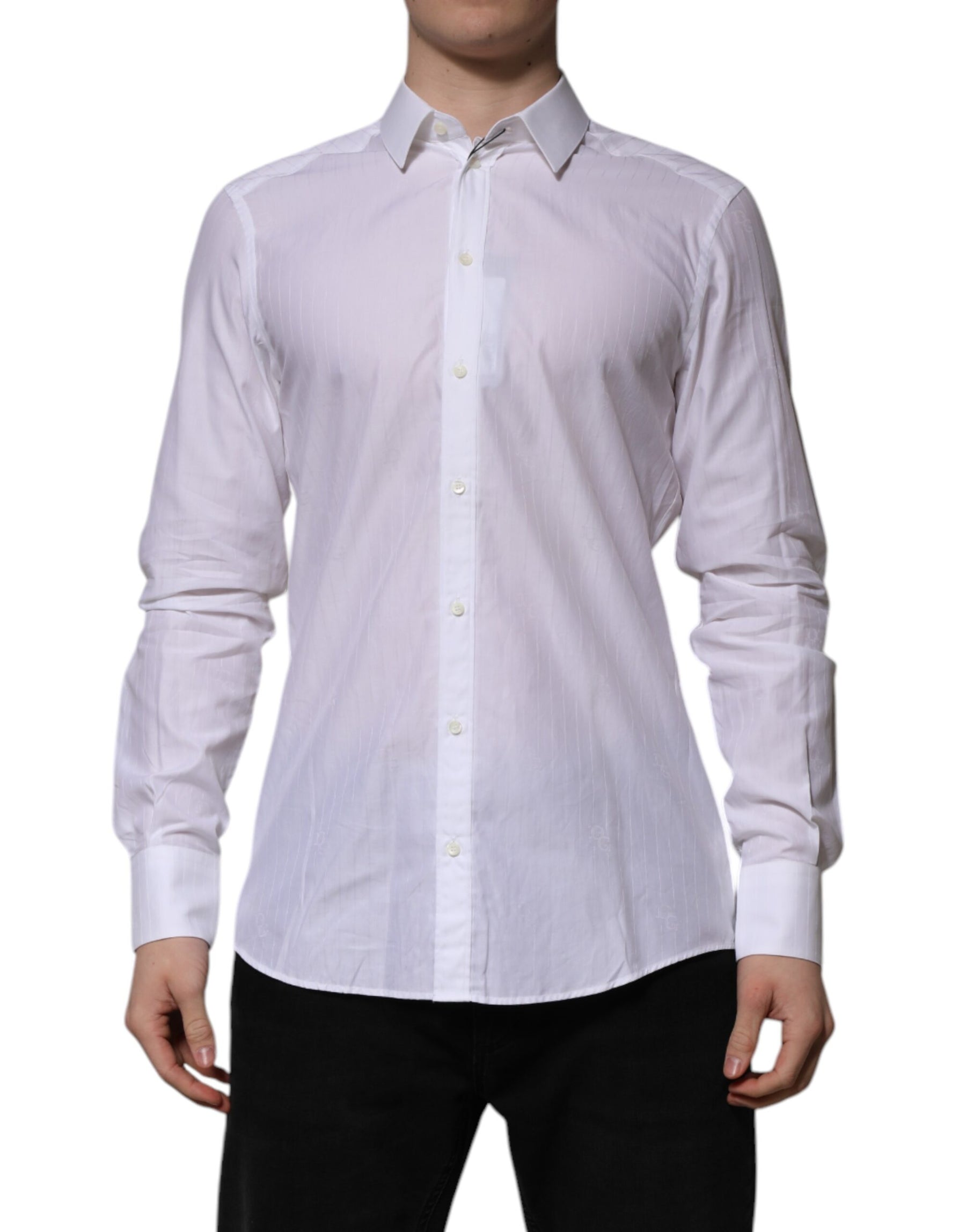 Dolce & Gabbana White Cotton MARTINI Long Sleeve Formal Shirt | Regal Royce