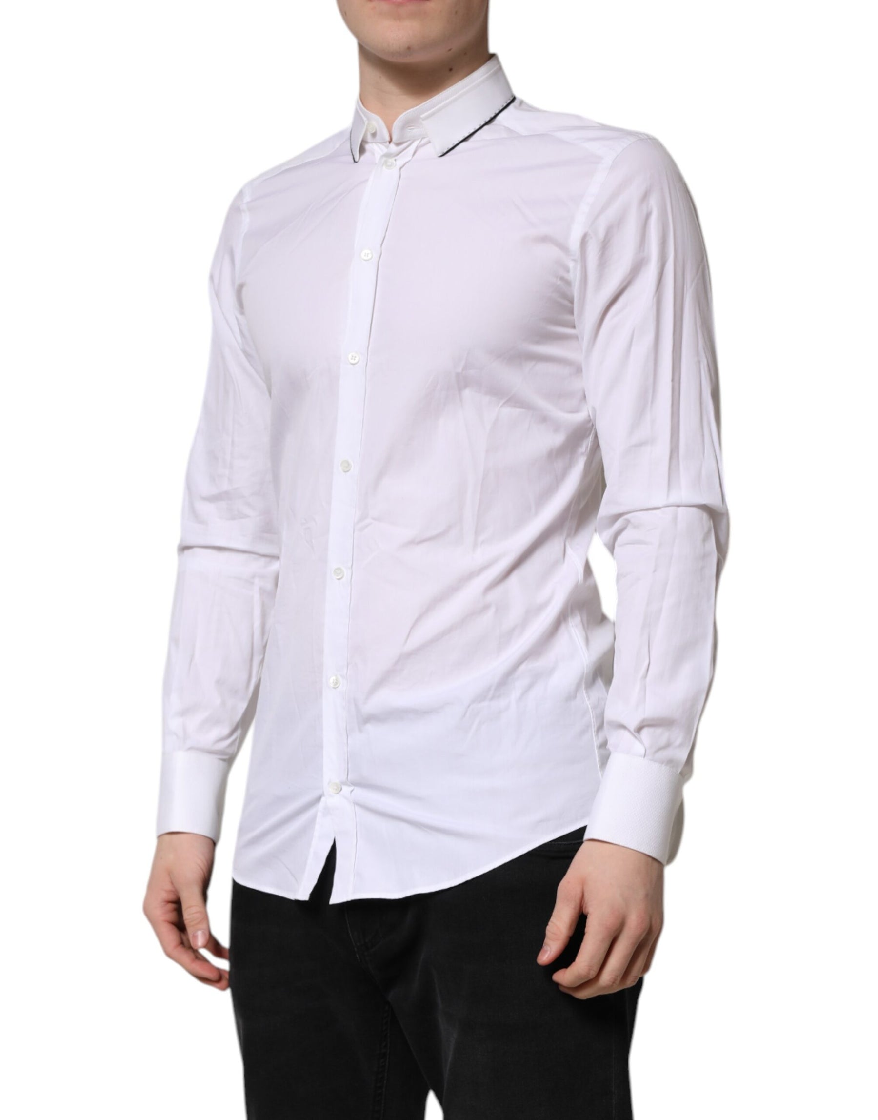 Dolce & Gabbana White Cotton GOLD Long Sleeves Formal Shirt | Regal Royce