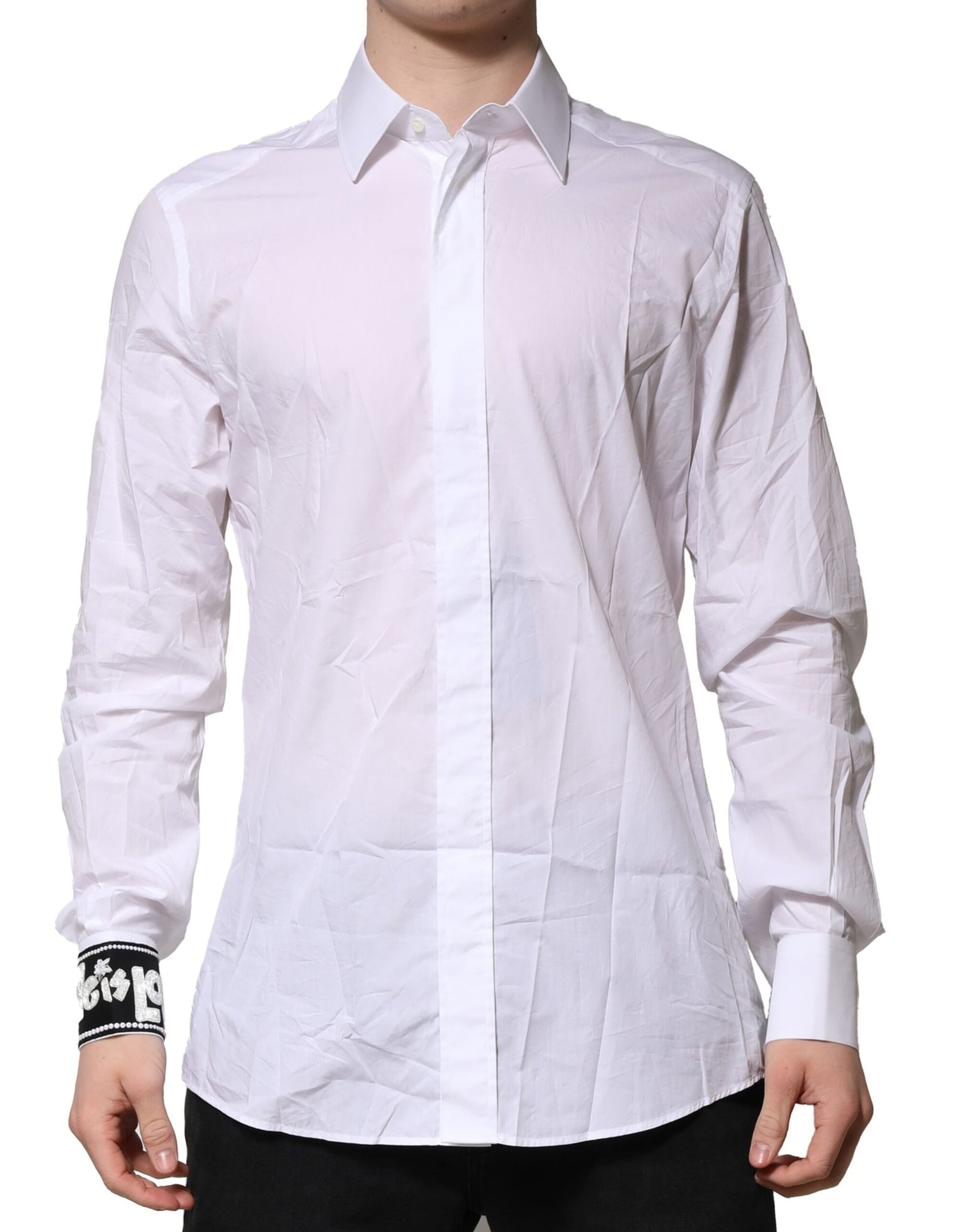 Dolce & Gabbana White Cotton GOLD Long Sleeves Formal Shirt | Regal Royce