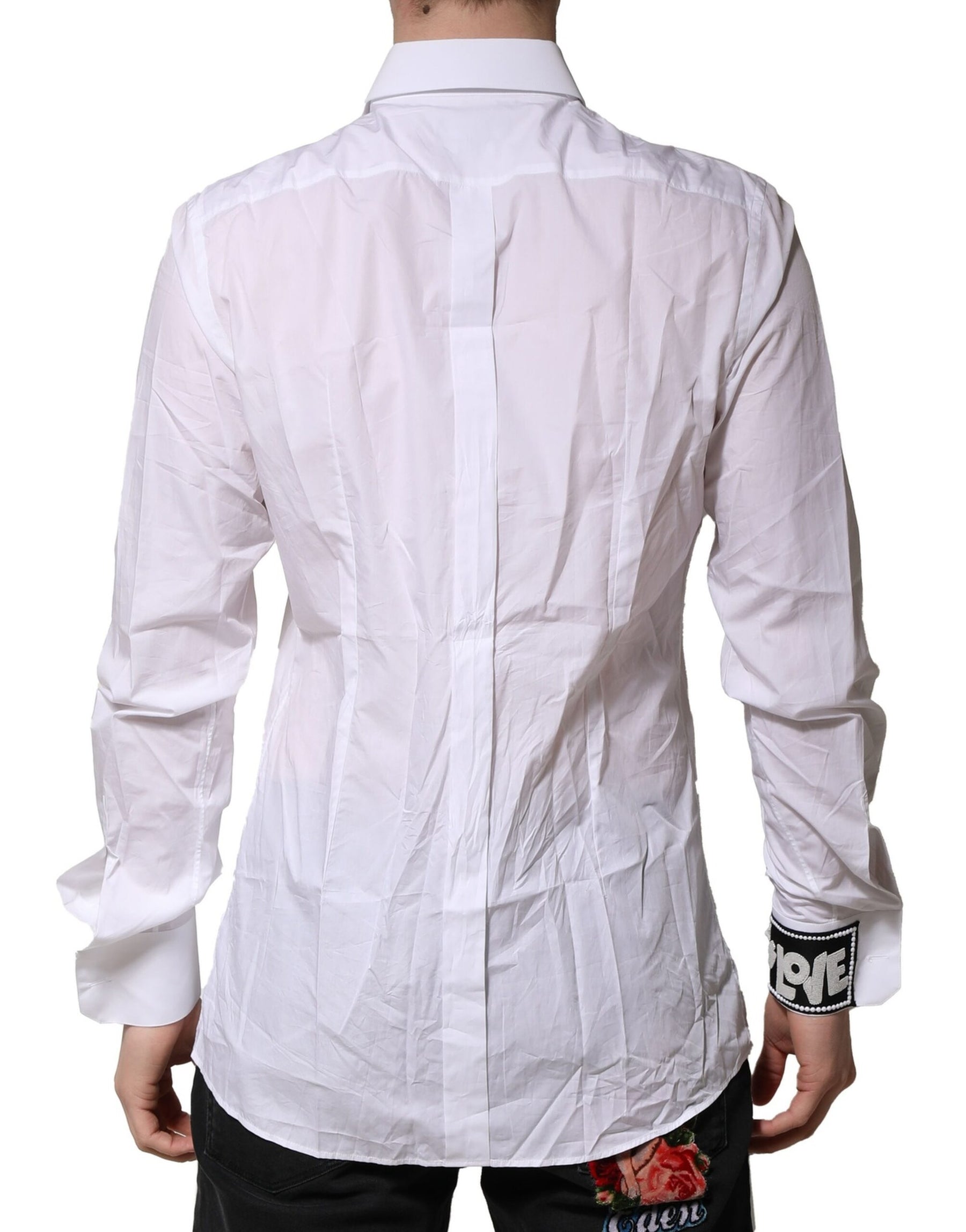 Dolce & Gabbana White Cotton GOLD Long Sleeves Formal Shirt | Regal Royce