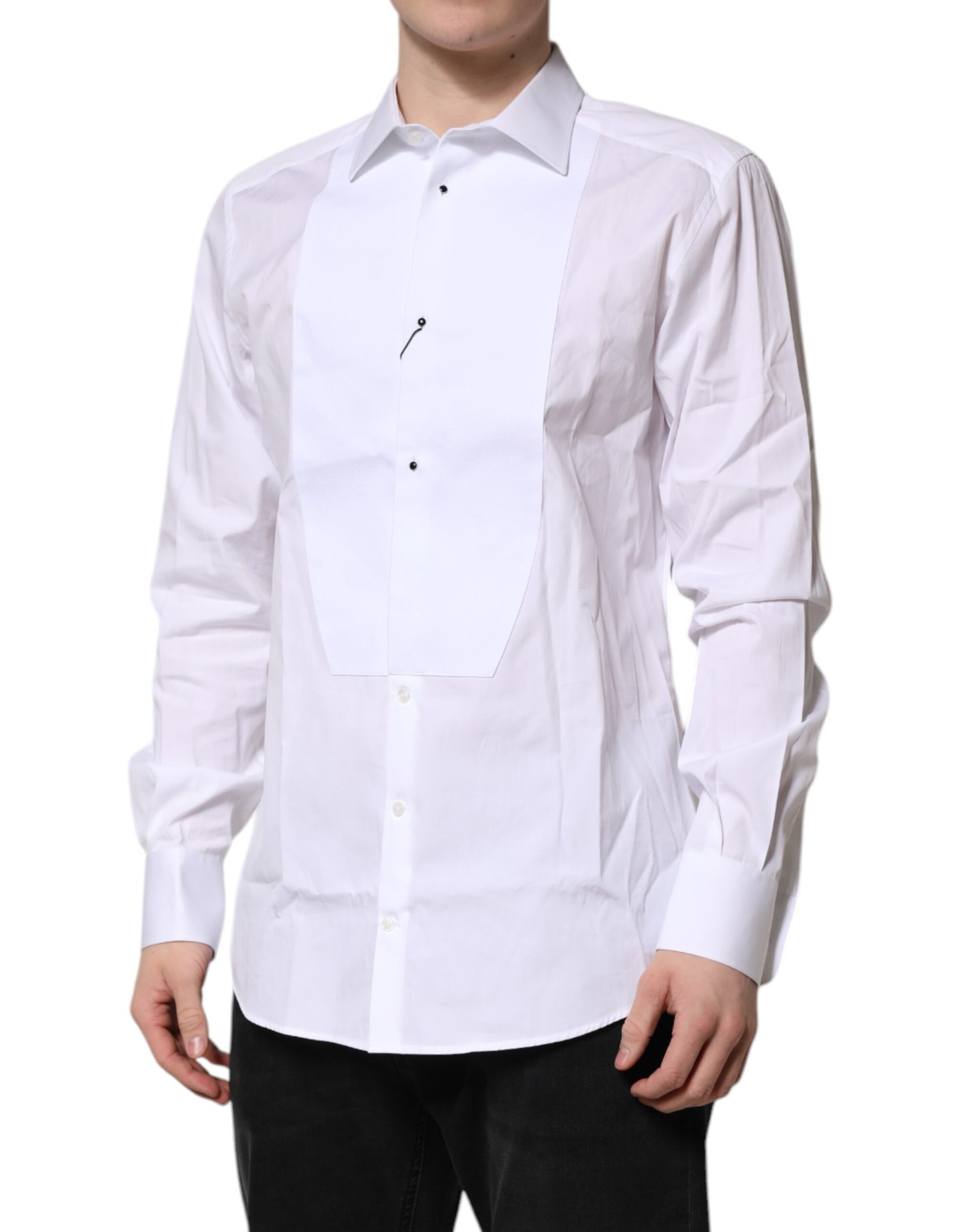 Dolce & Gabbana White Silk Bib Poplin GOLD Men Formal Shirt | Regal Royce