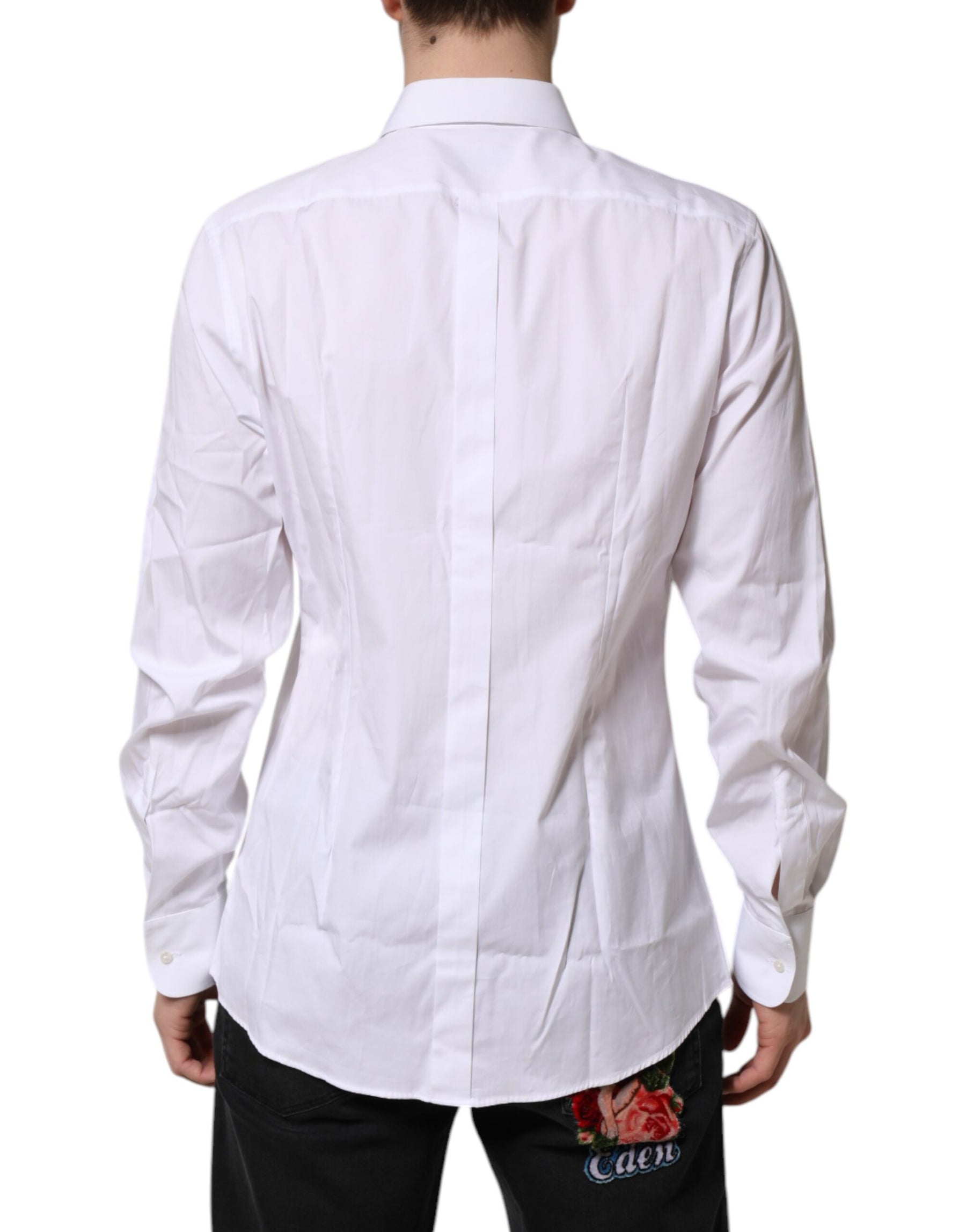 Dolce & Gabbana White Silk Bib Poplin GOLD Men Formal Shirt | Regal Royce