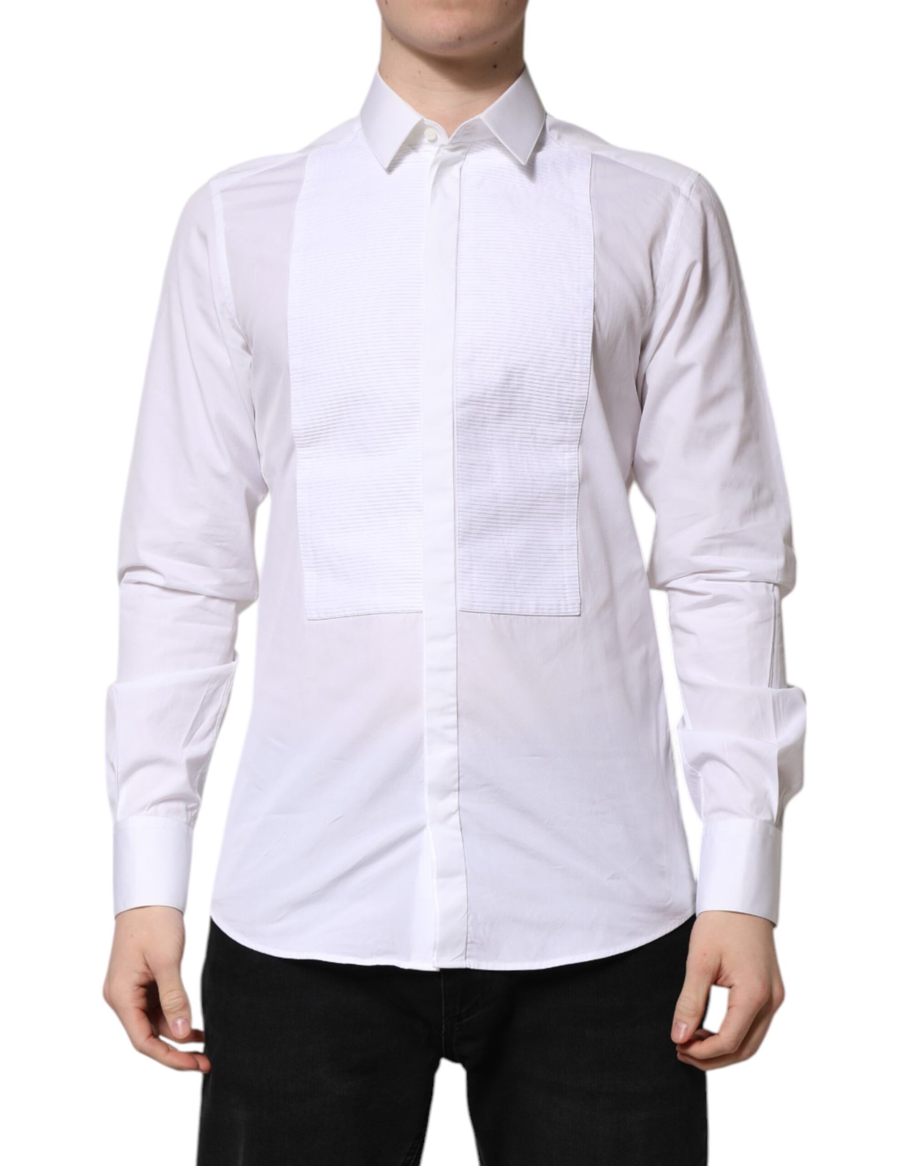 Dolce & Gabbana White GOLD Cotton Bib Dress Formal Shirt | Regal Royce