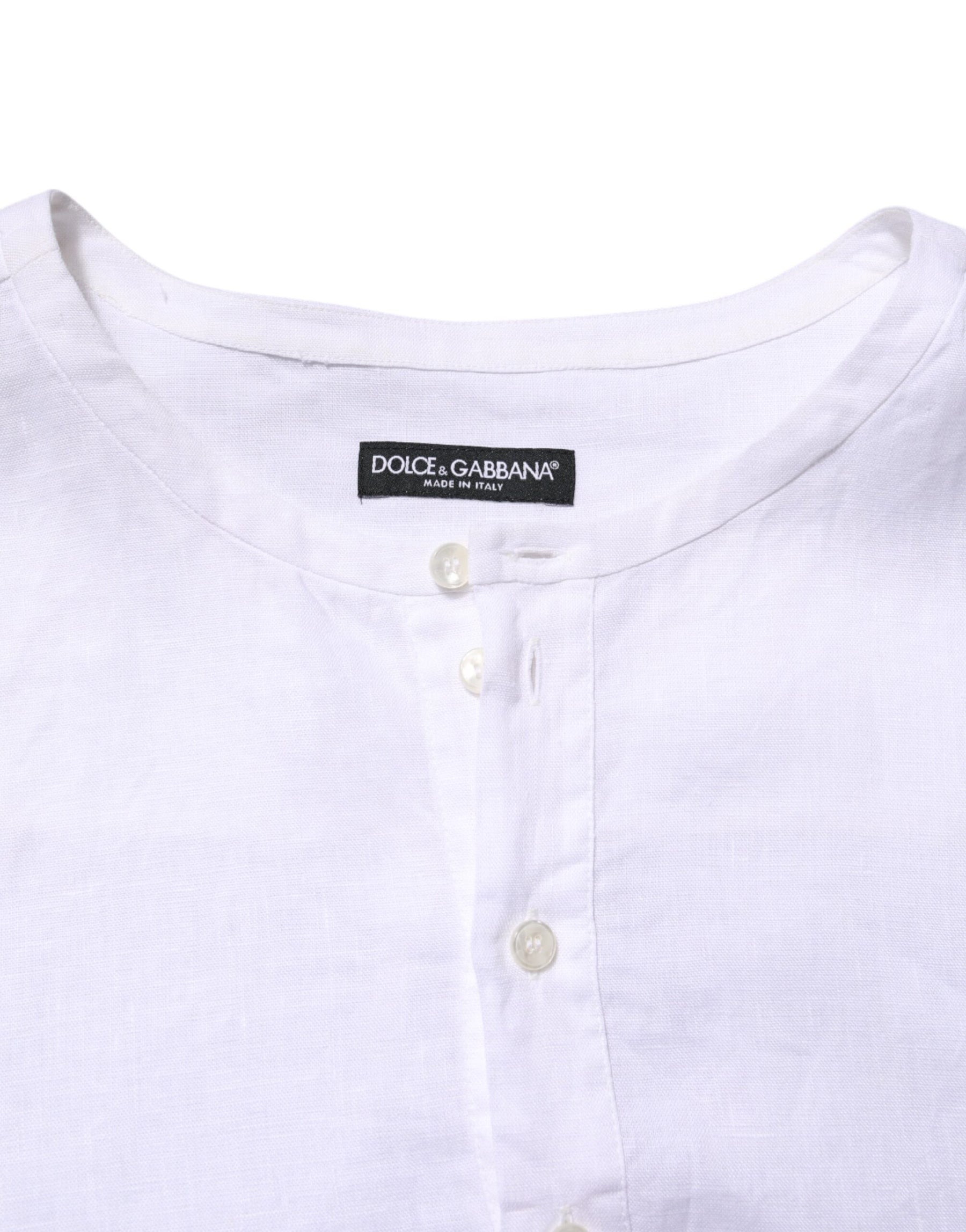 Dolce & Gabbana White Linen Long Sleeves Casual Men Shirt | Regal Royce