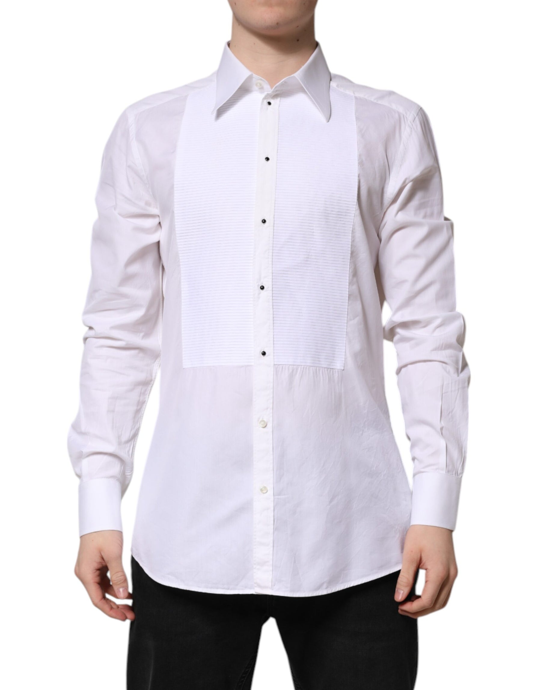 Dolce & Gabbana White GOLD Cotton Long Sleeves Formal Shirt | Regal Royce