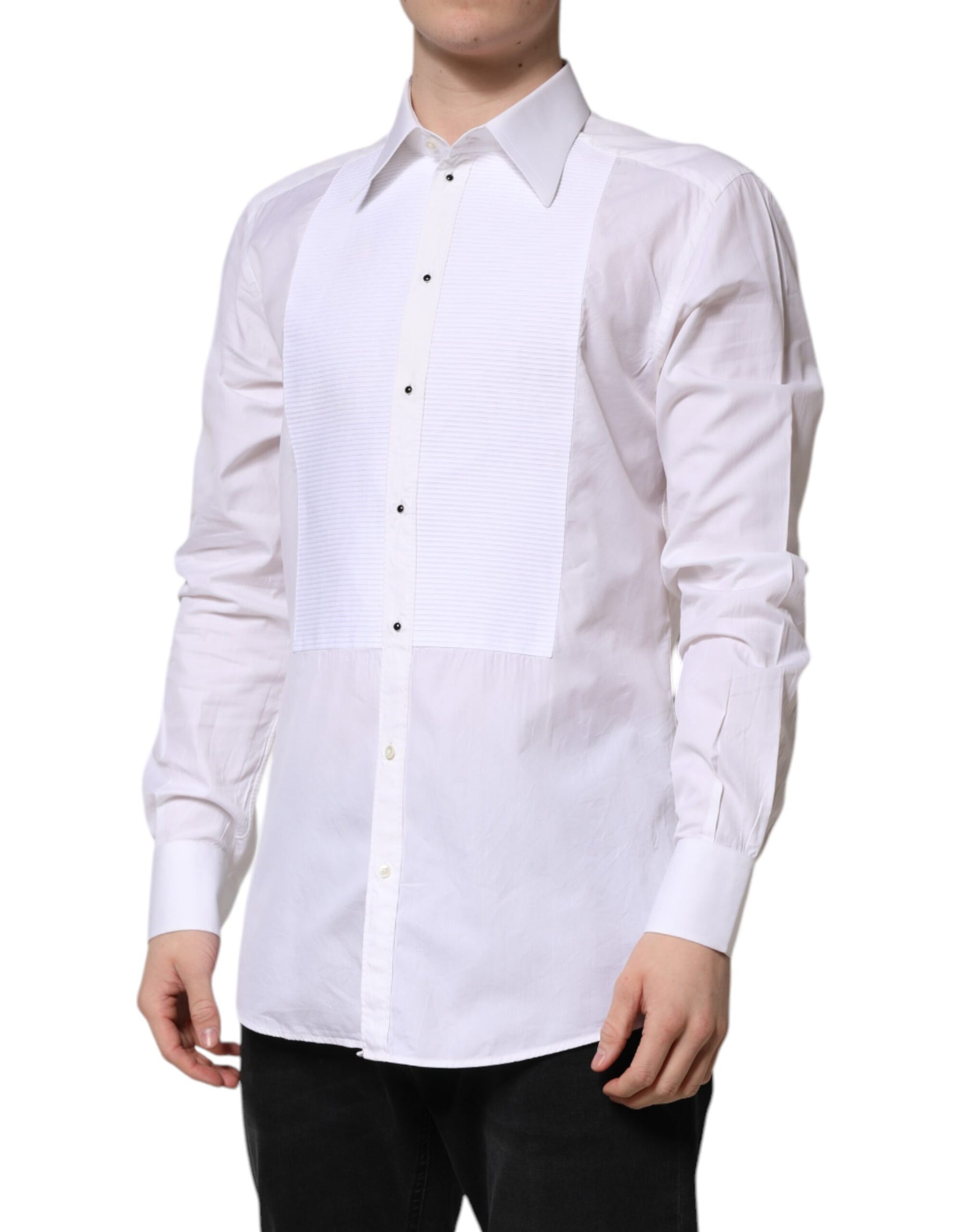 Dolce & Gabbana White GOLD Cotton Long Sleeves Formal Shirt | Regal Royce