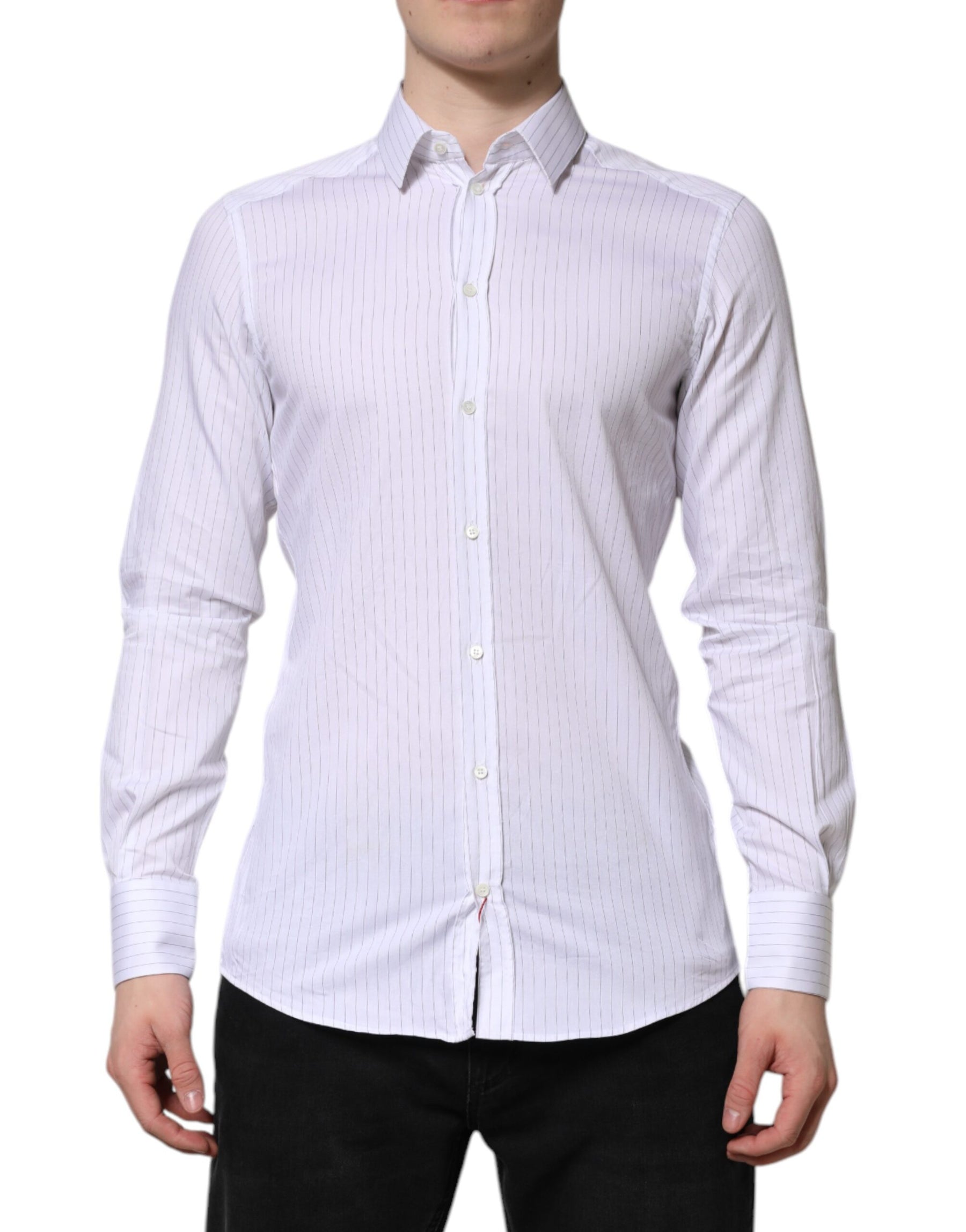 Dolce & Gabbana White Stripes Cotton Long Sleeve Formal Shirt | Regal Royce