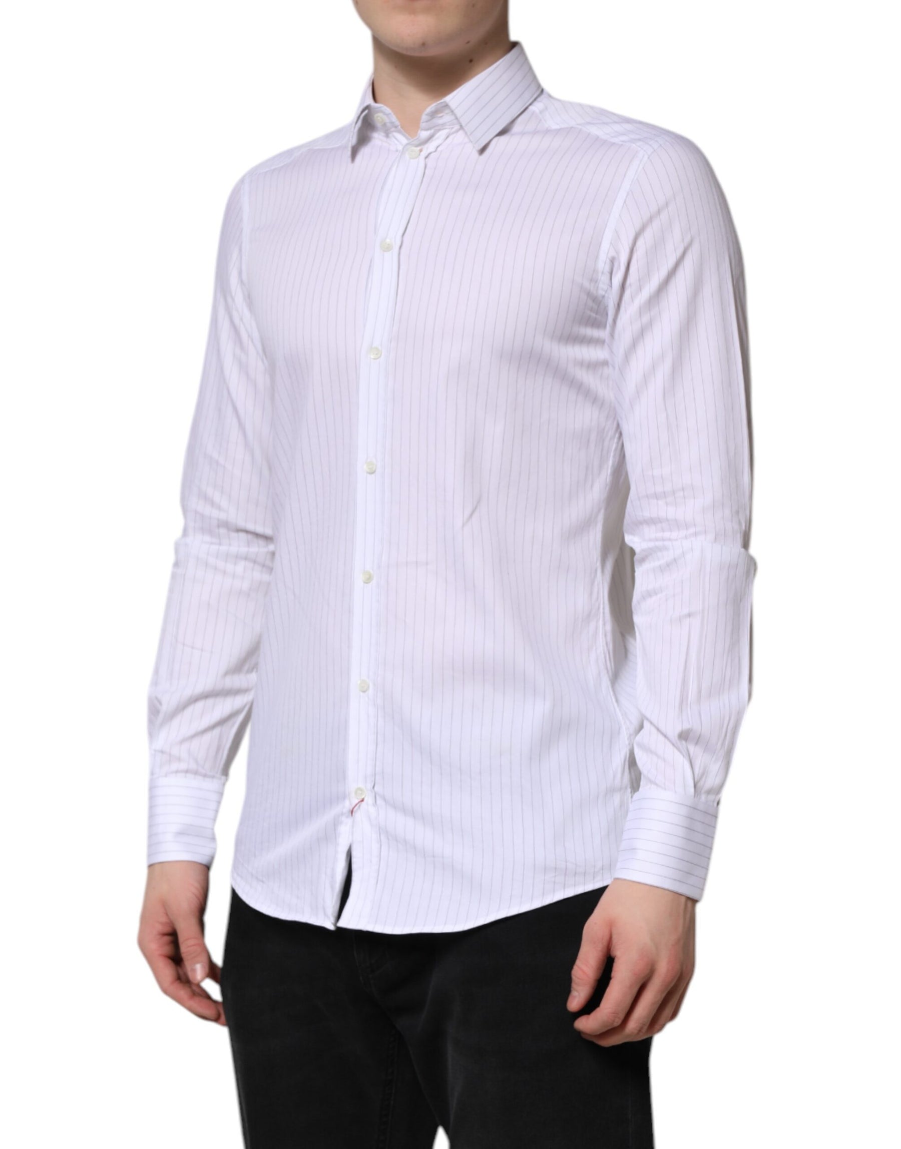 Dolce & Gabbana White Stripes Cotton Long Sleeve Formal Shirt | Regal Royce