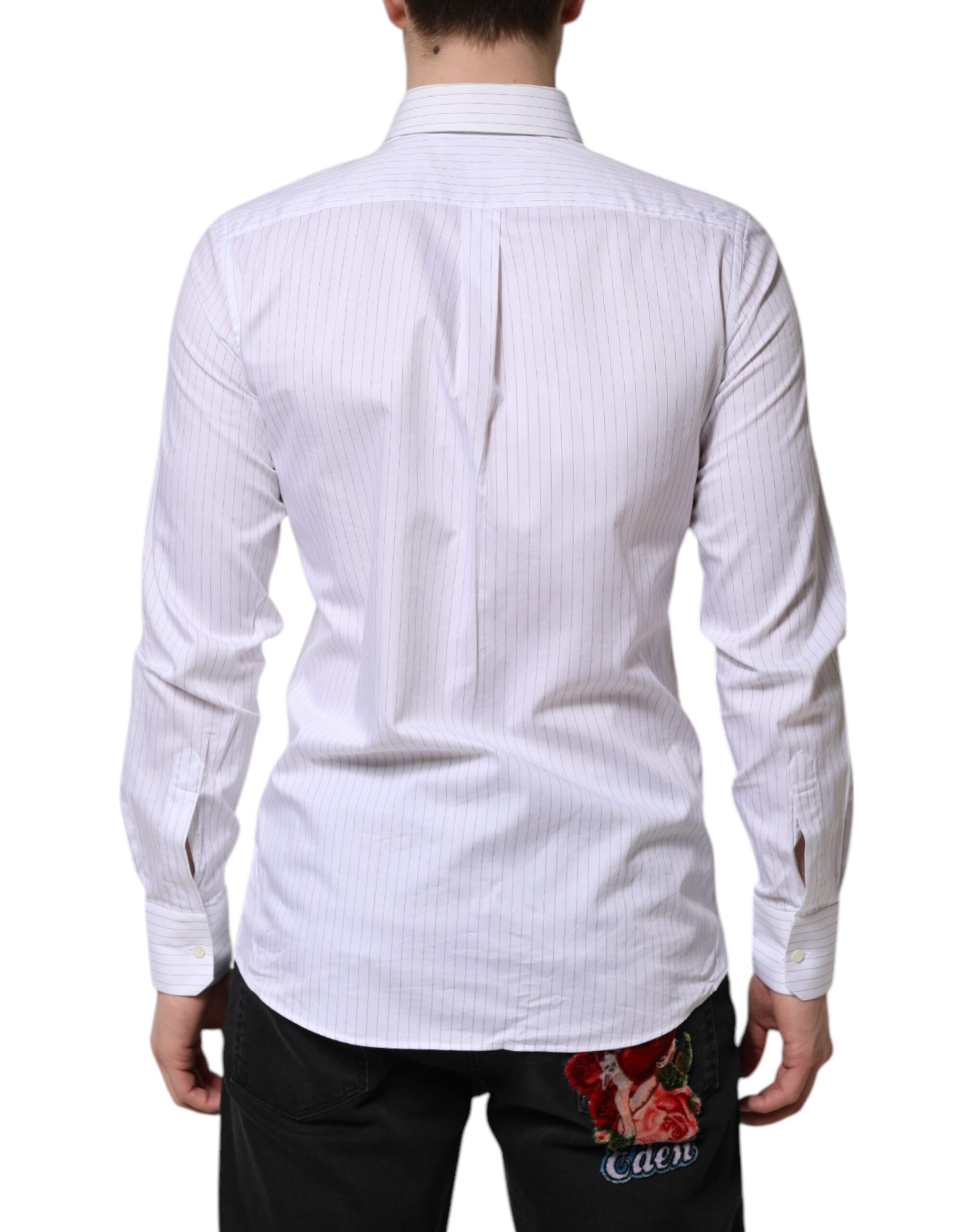 Dolce & Gabbana White Stripes Cotton Long Sleeve Formal Shirt | Regal Royce
