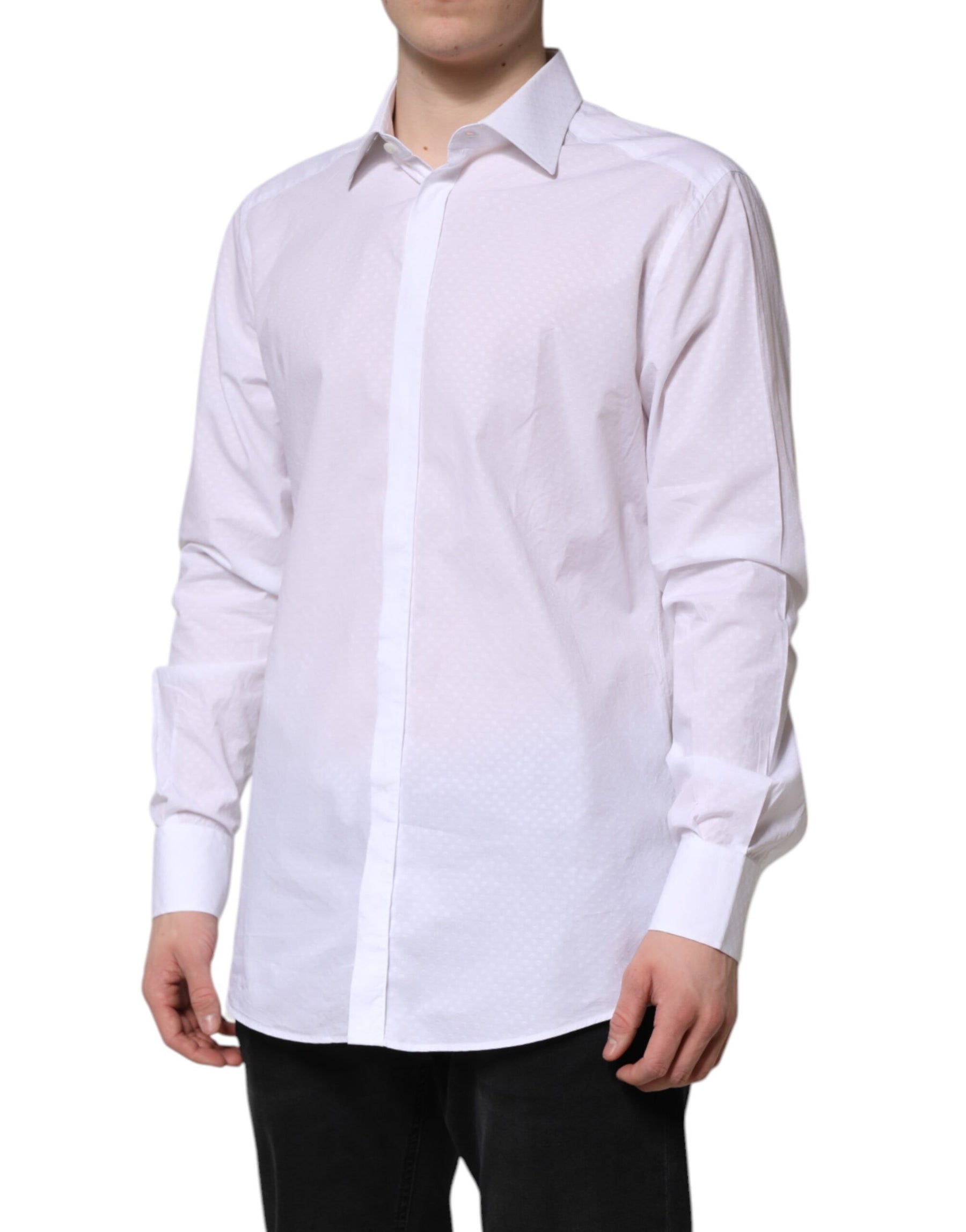 Dolce & Gabbana White GOLD Cotton Long Sleeves Formal Shirt | Regal Royce