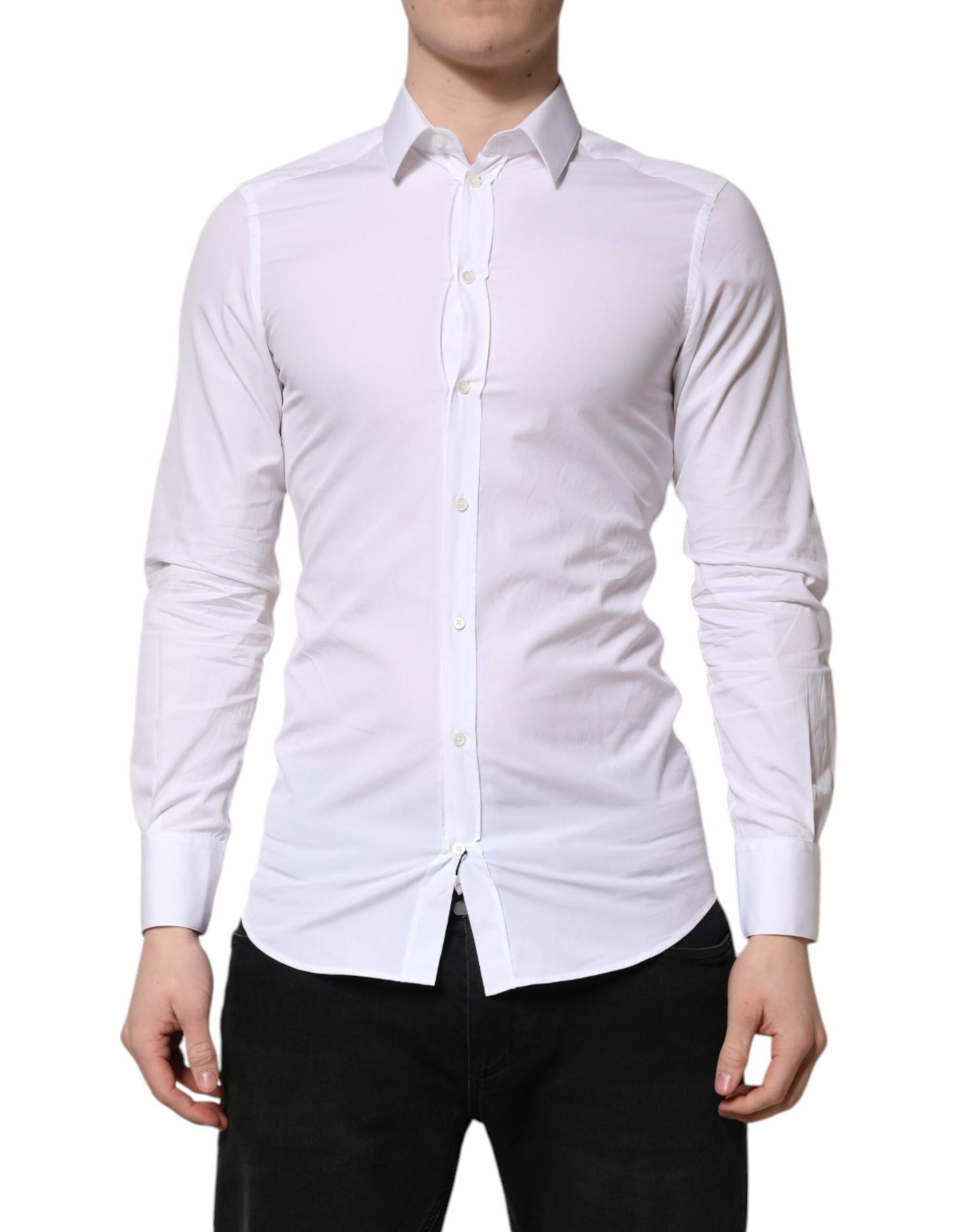 Dolce & Gabbana White GOLD Cotton Long Sleeve Men Formal Shirt | Regal Royce