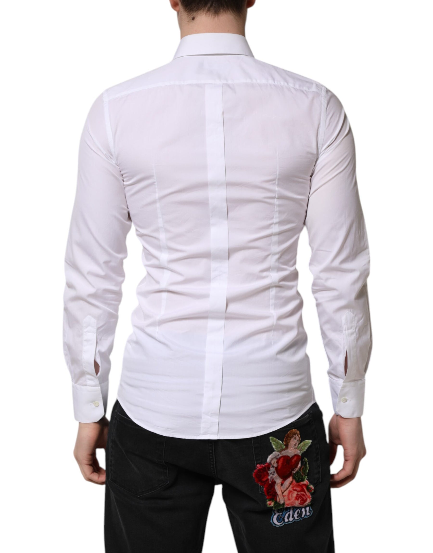 Dolce & Gabbana White GOLD Cotton Long Sleeve Men Formal Shirt | Regal Royce