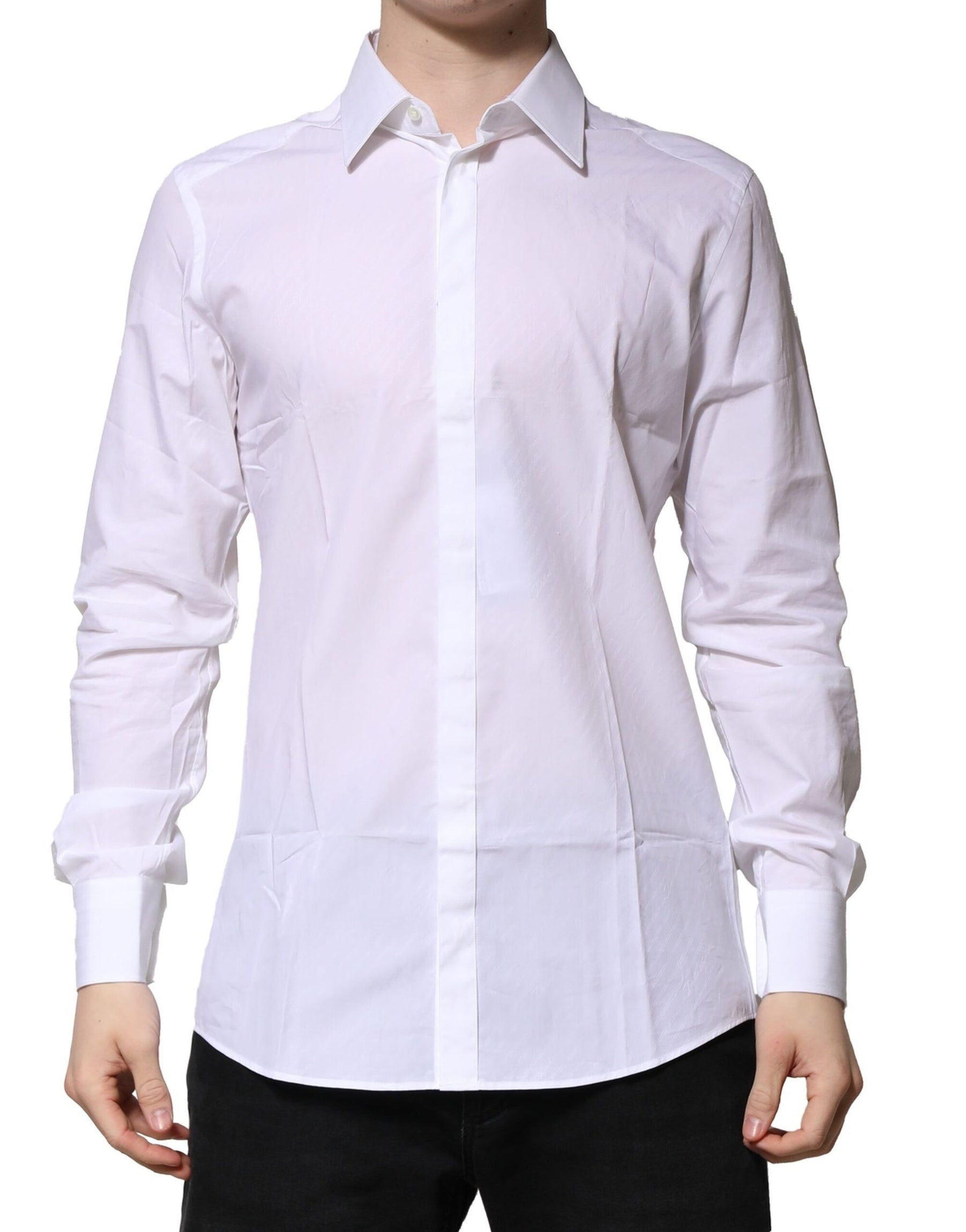 Dolce & Gabbana White GOLD Cotton Long Sleeves Men Formal Shirt | Regal Royce