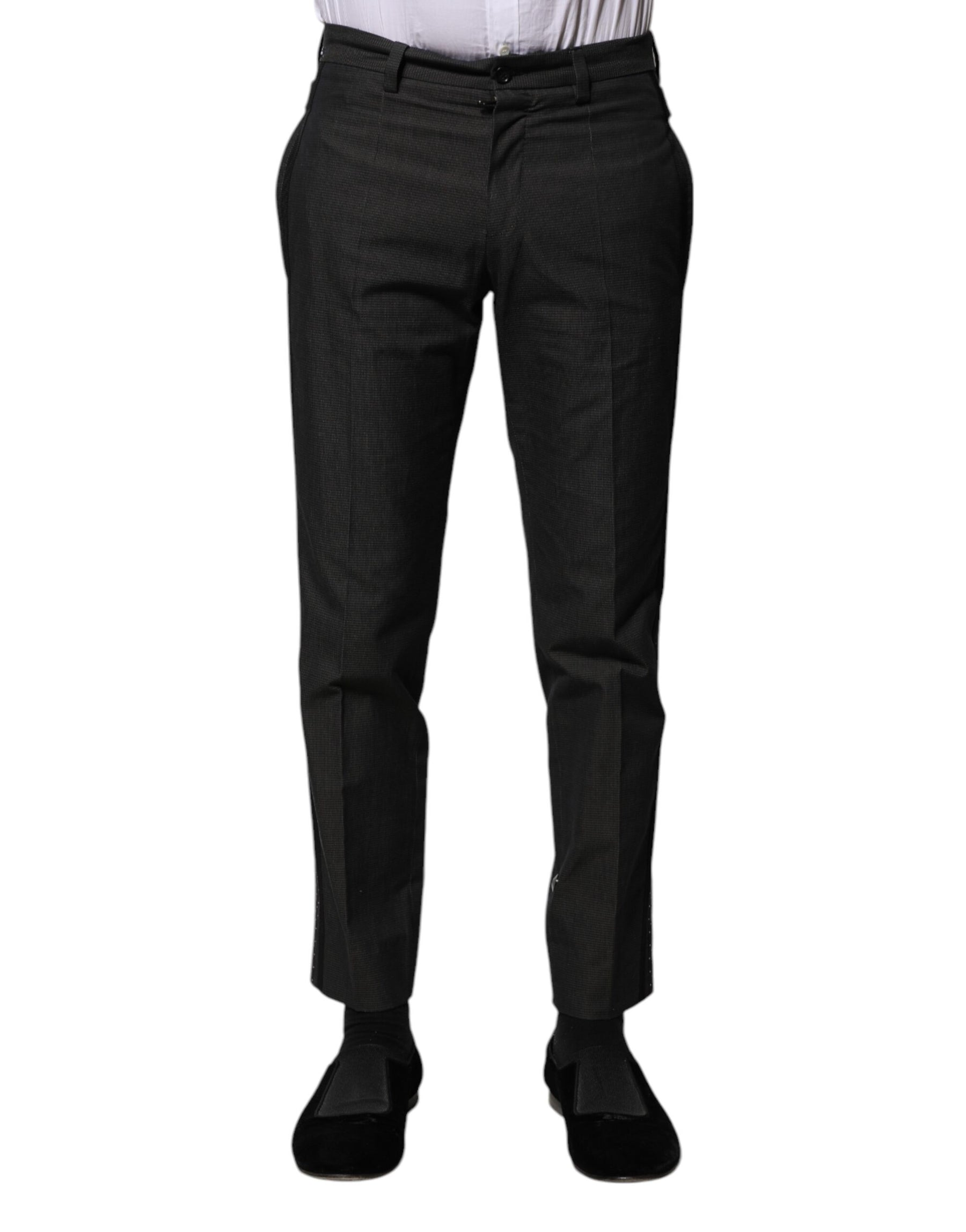 Dolce & Gabbana Gray Cotton Patterned Formal Pants | Regal Royce