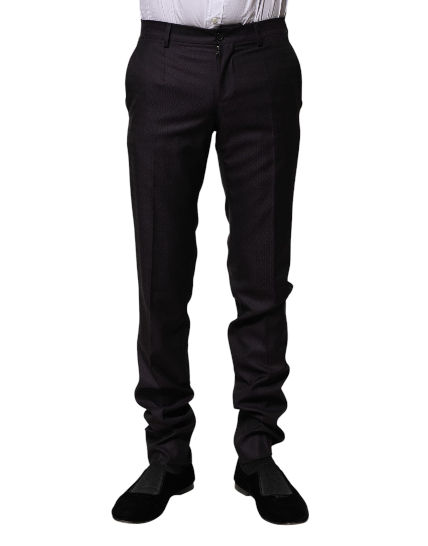 Dolce & Gabbana Black Wool Patterned Formal Pants | Regal Royce