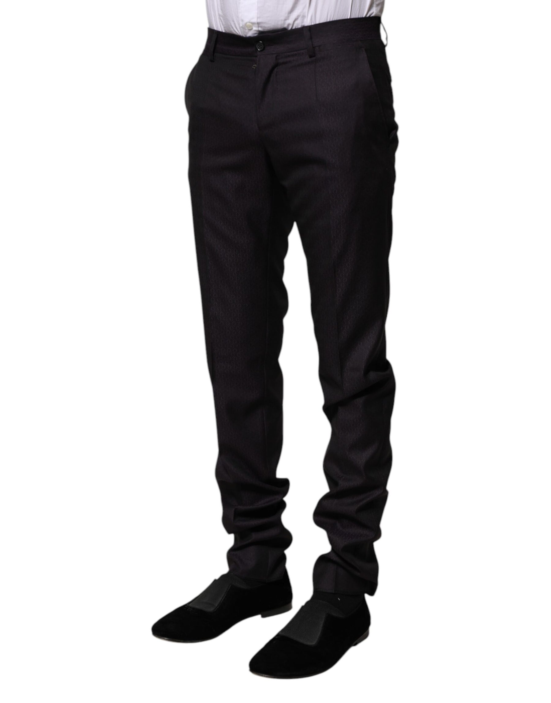 Dolce & Gabbana Black Wool Patterned Formal Pants | Regal Royce