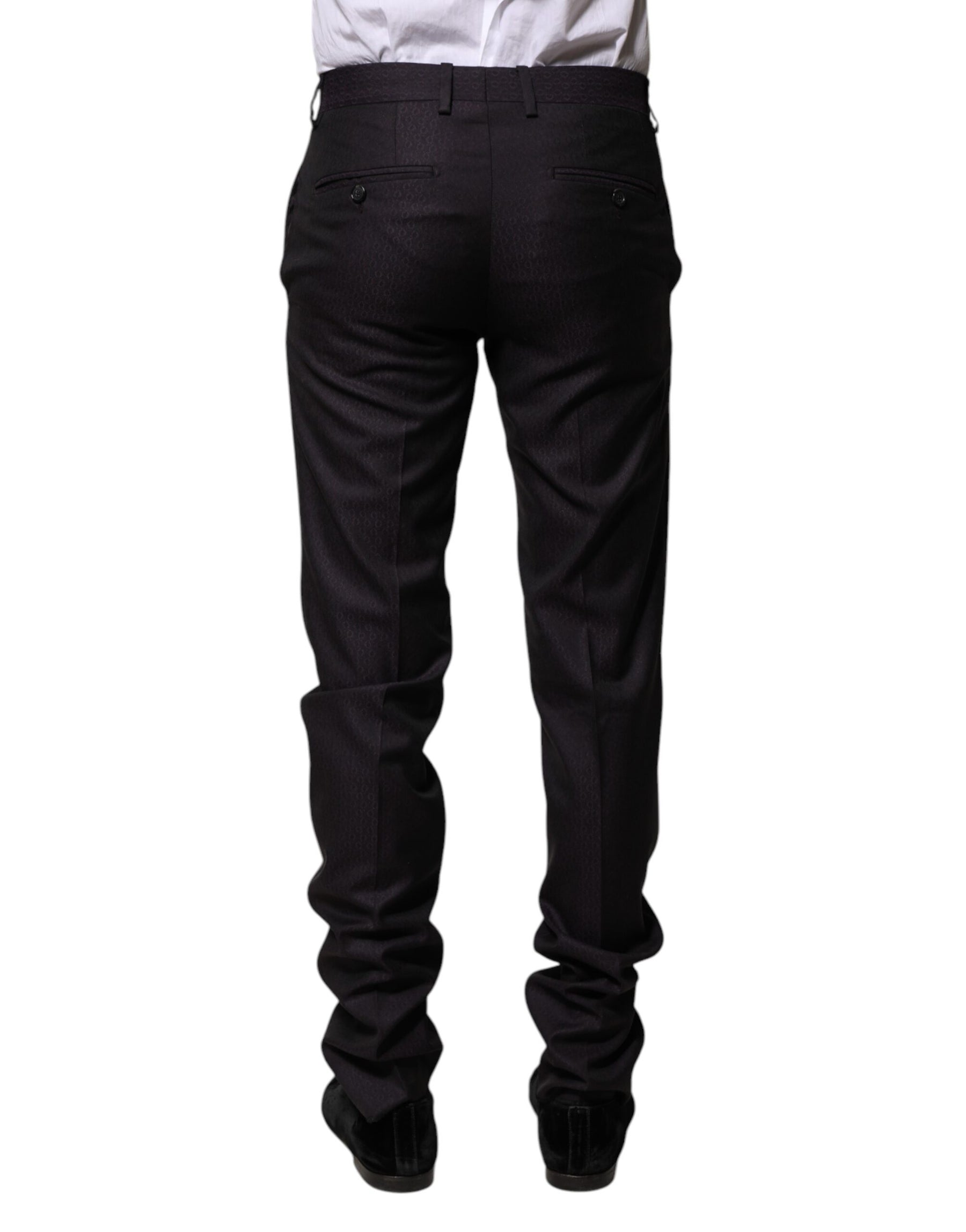Dolce & Gabbana Black Wool Patterned Formal Pants | Regal Royce