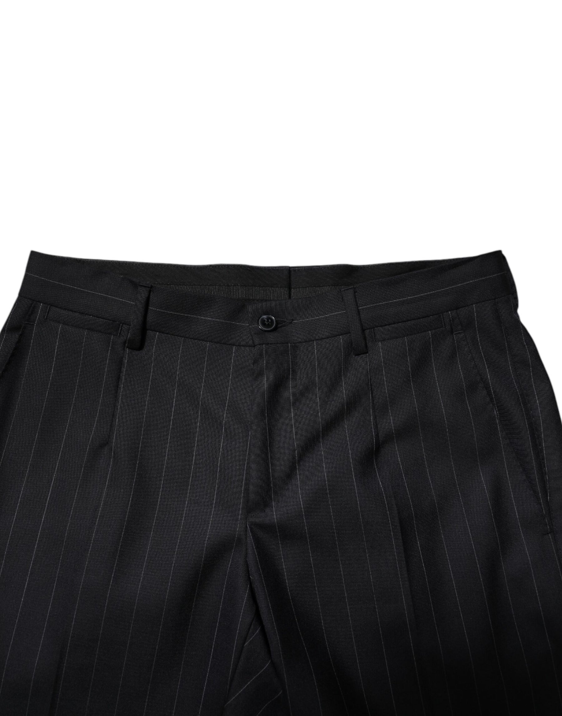 Dolce & Gabbana Black Wool Striped Formal Pants | Regal Royce