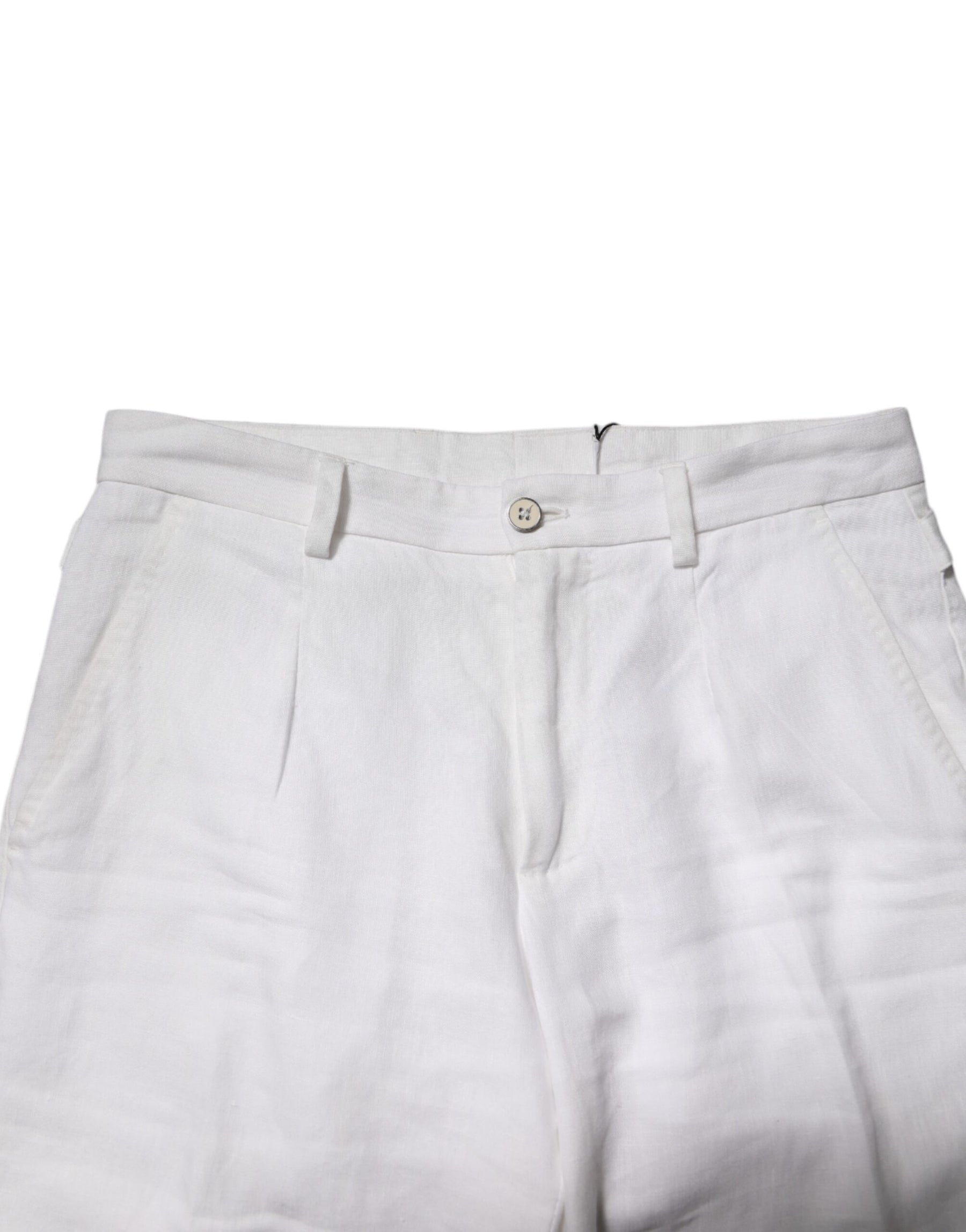 Dolce & Gabbana White Linen Mid Waist Cropped Pants | Regal Royce