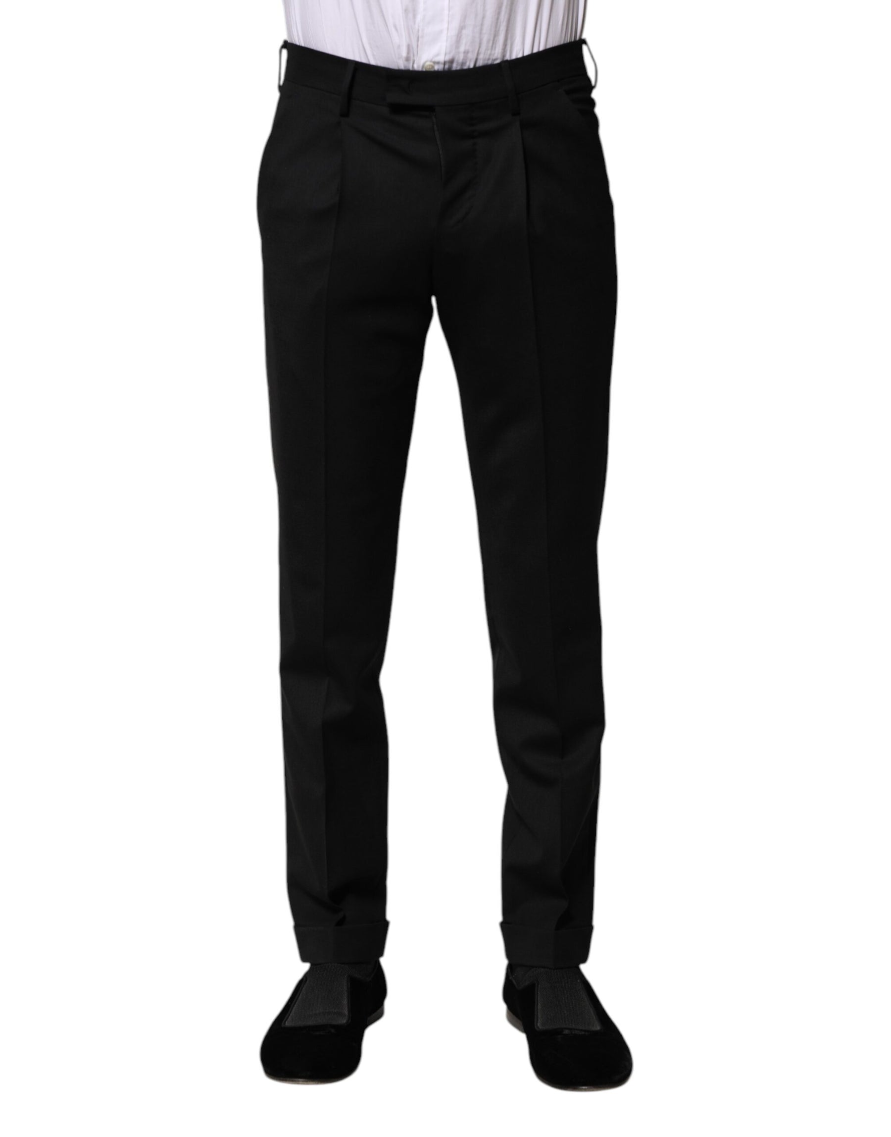 PT Torino Black Solid Formal Tapered Men Dress Pants | Regal Royce