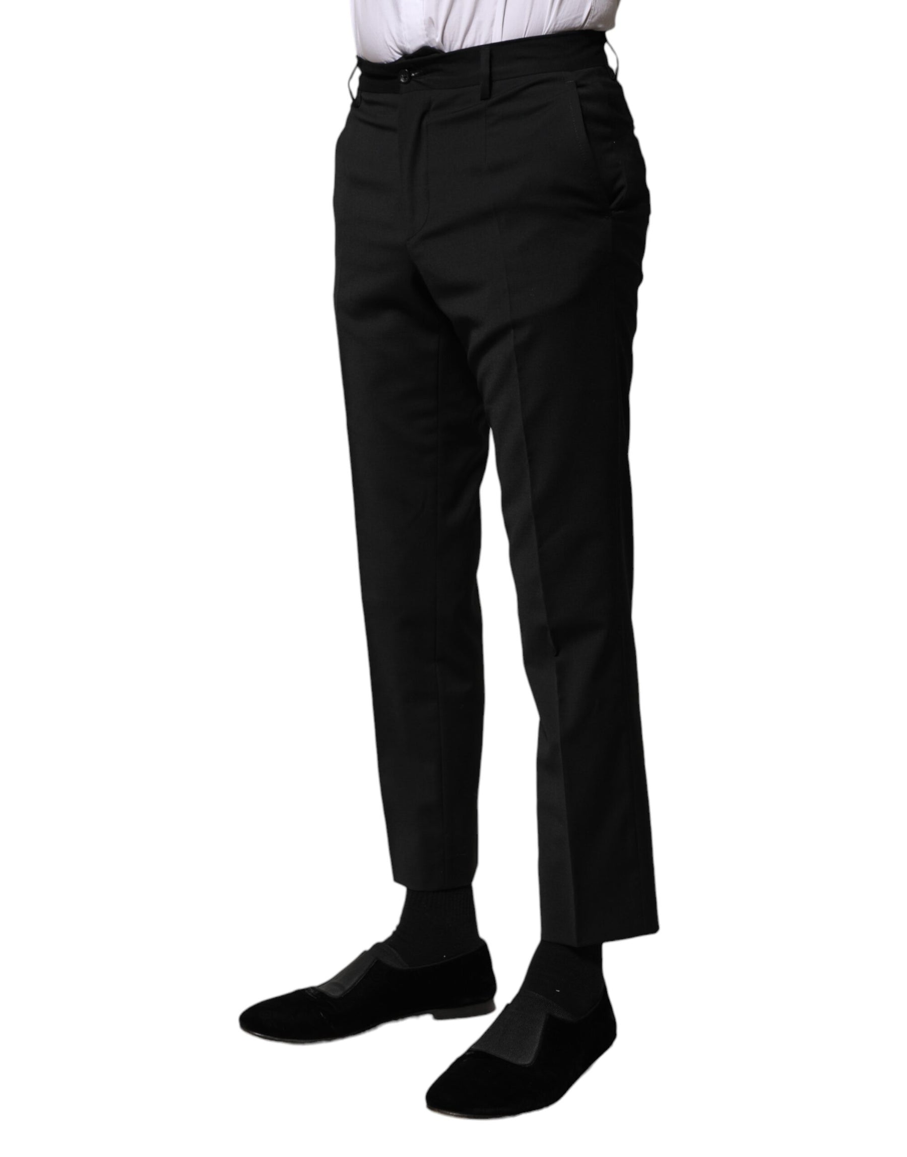 Dolce & Gabbana Black Wool Formal Men Cropped Pants | Regal Royce