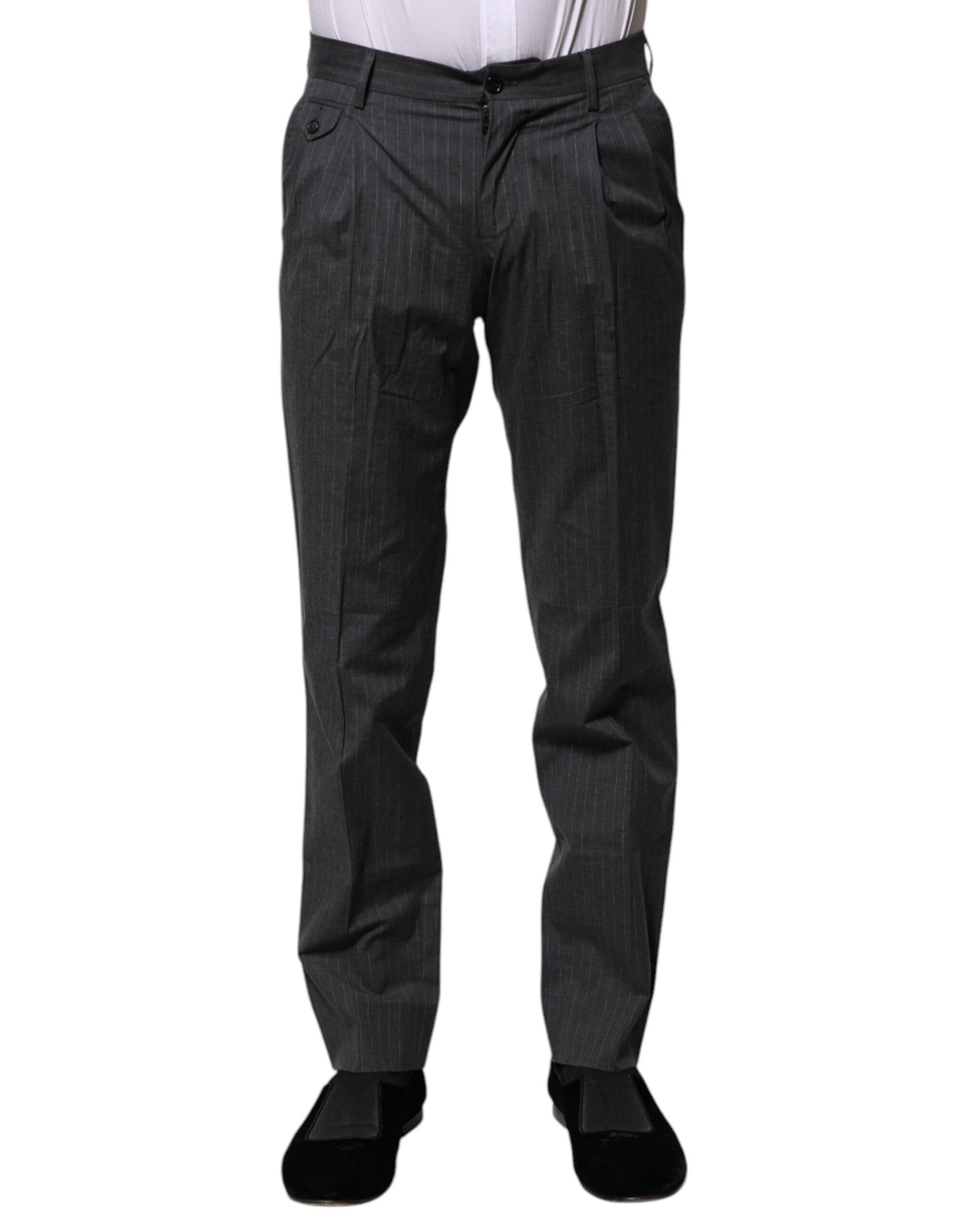 Dolce & Gabbana Gray Striped Cotton Formal Pants | Regal Royce