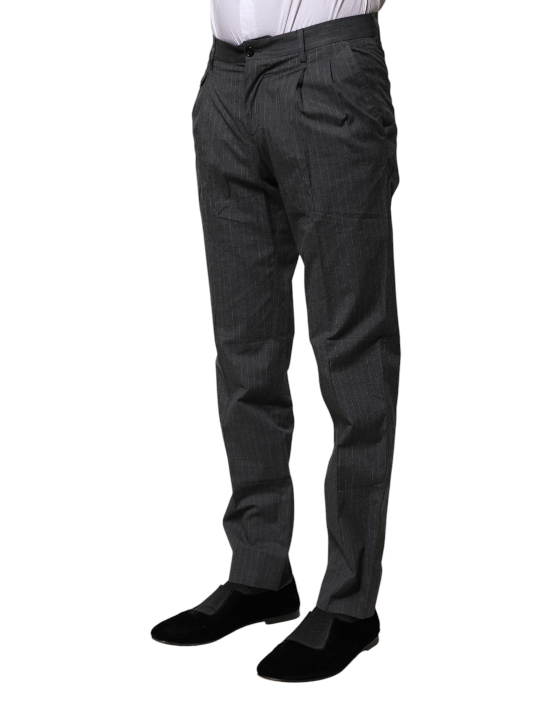 Dolce & Gabbana Gray Striped Cotton Formal Pants | Regal Royce