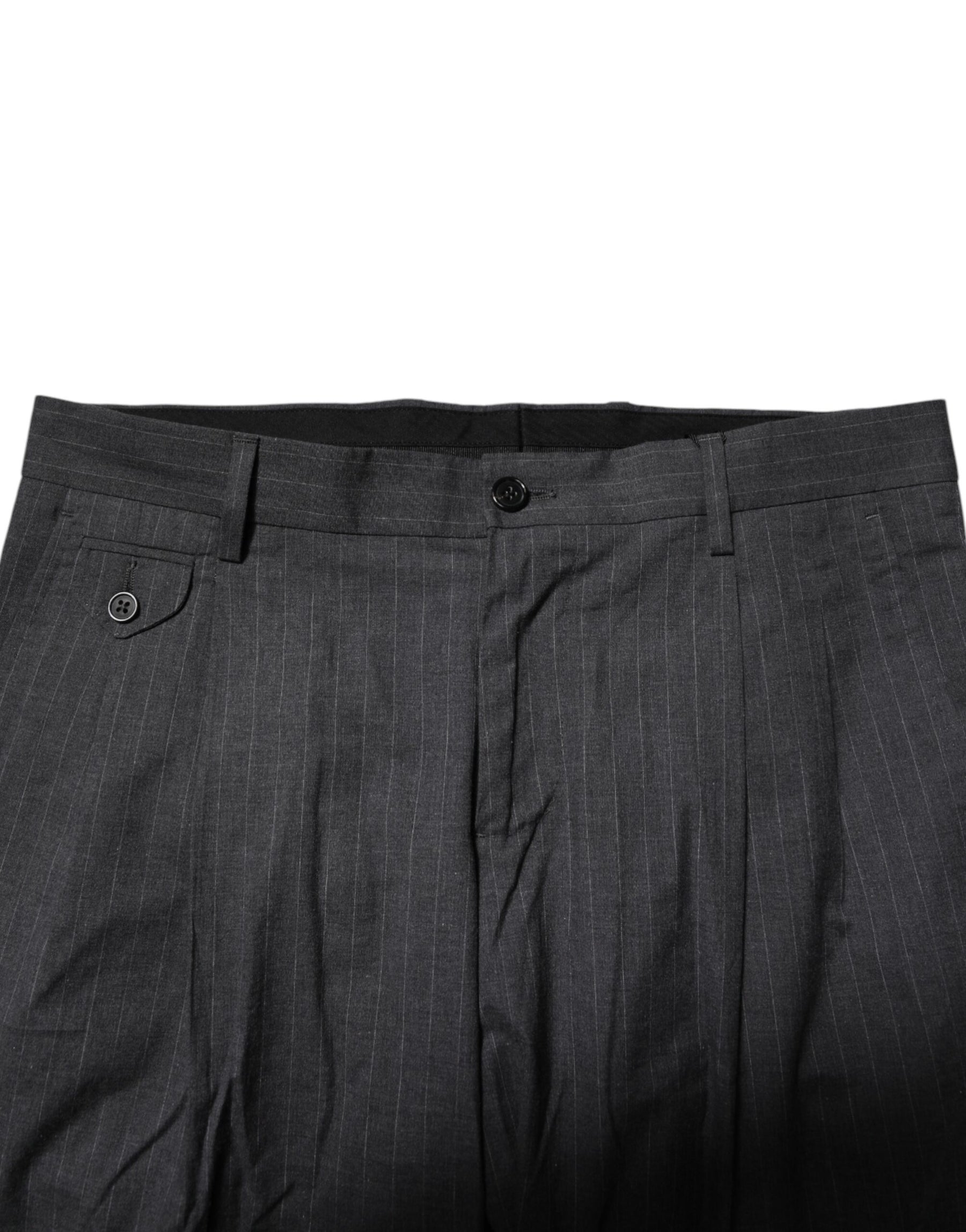 Dolce & Gabbana Gray Striped Cotton Formal Pants | Regal Royce