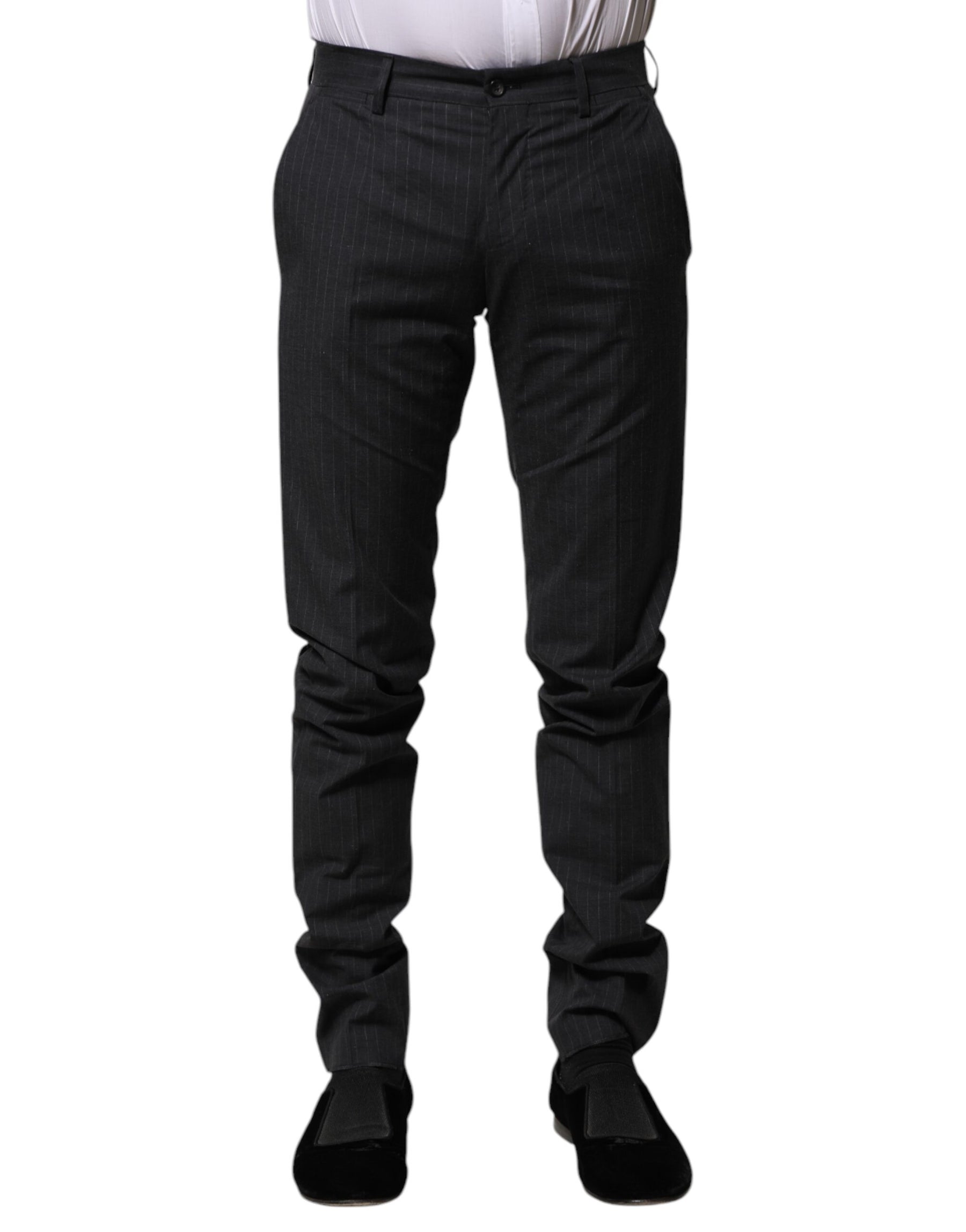 Dolce & Gabbana Gray Striped Cotton Formal Pants | Regal Royce