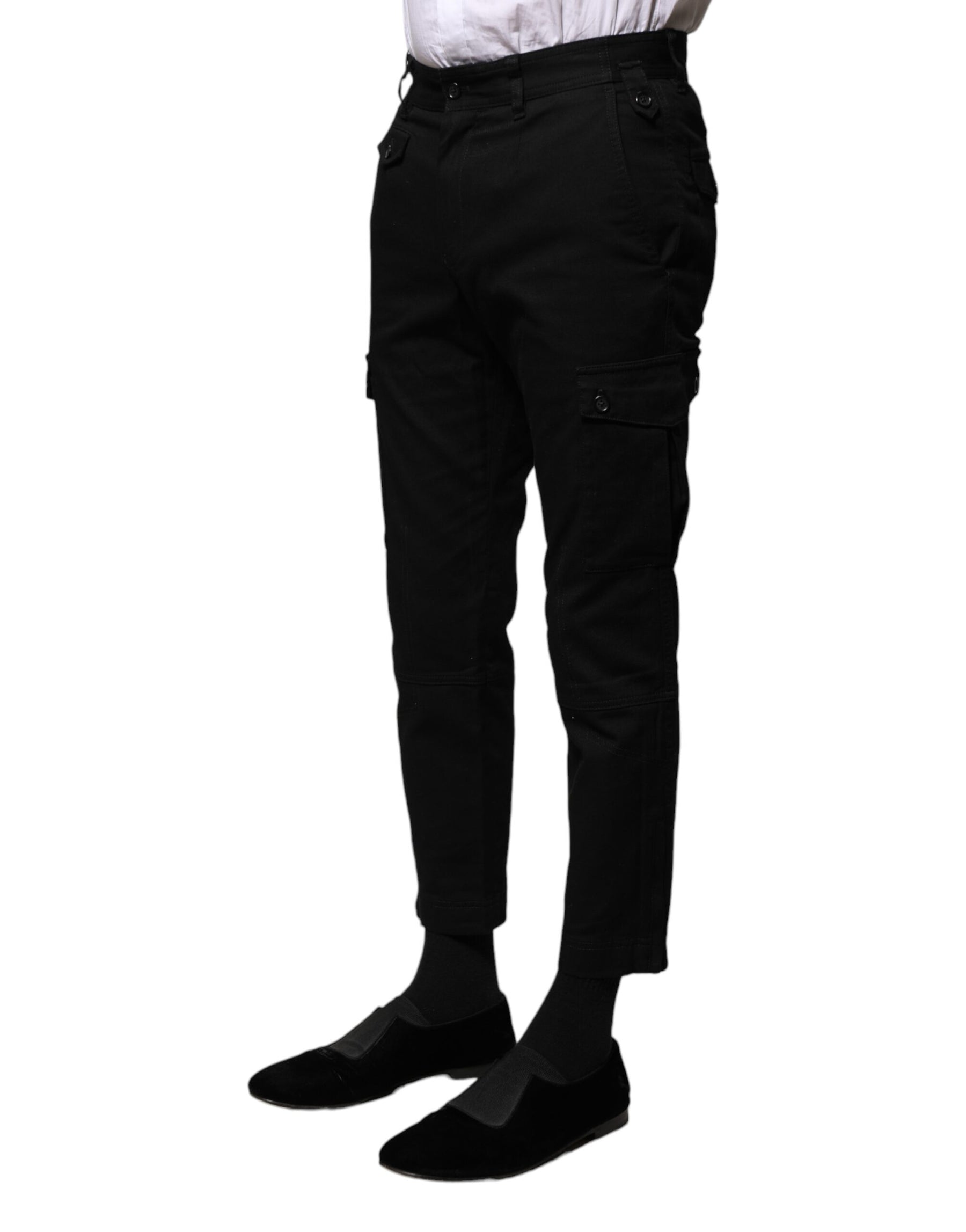 Dolce & Gabbana Black Cotton Formal Men Cropped Pants | Regal Royce