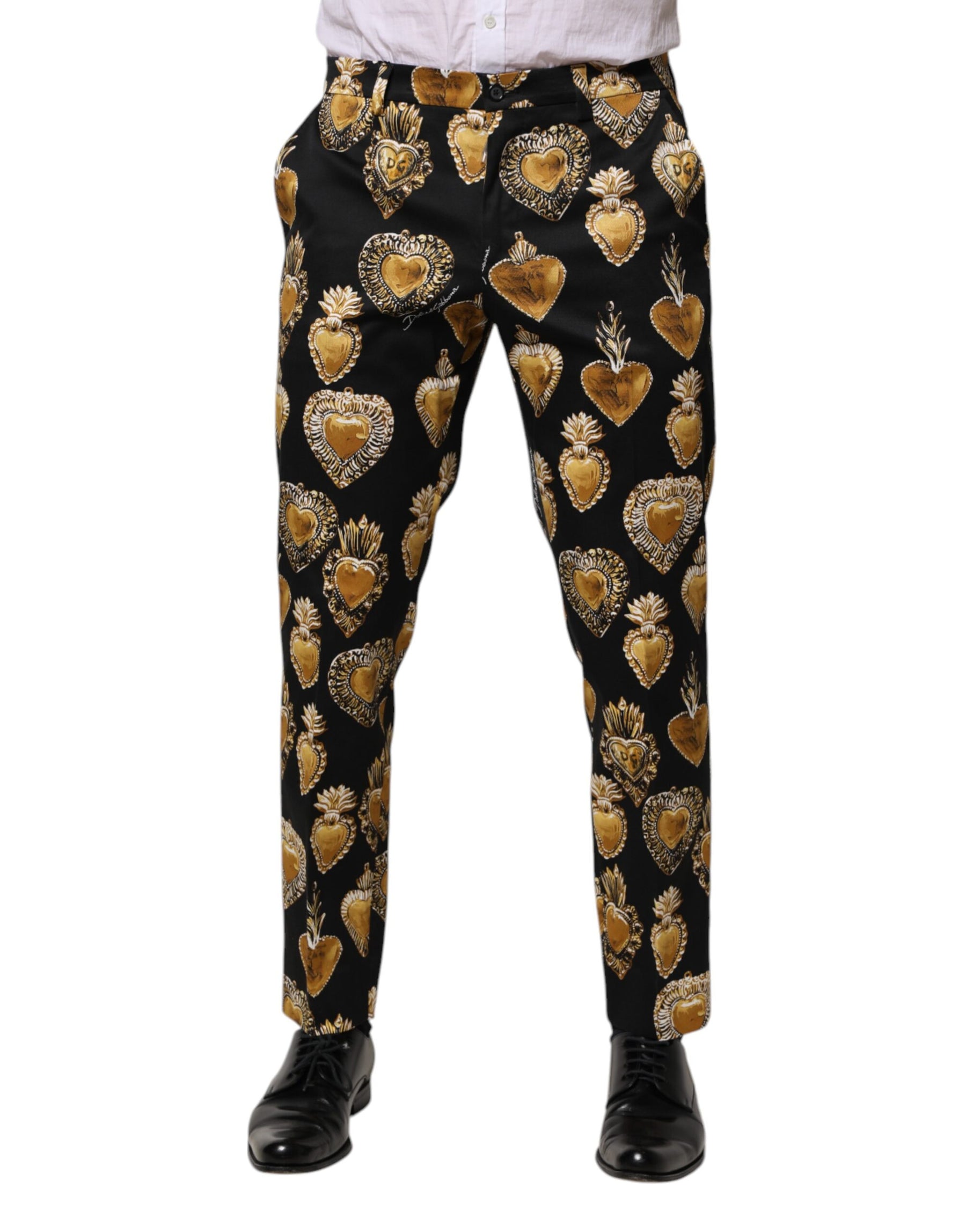 Dolce & Gabbana Black Gold Sacred Heart Print Pants | Regal Royce