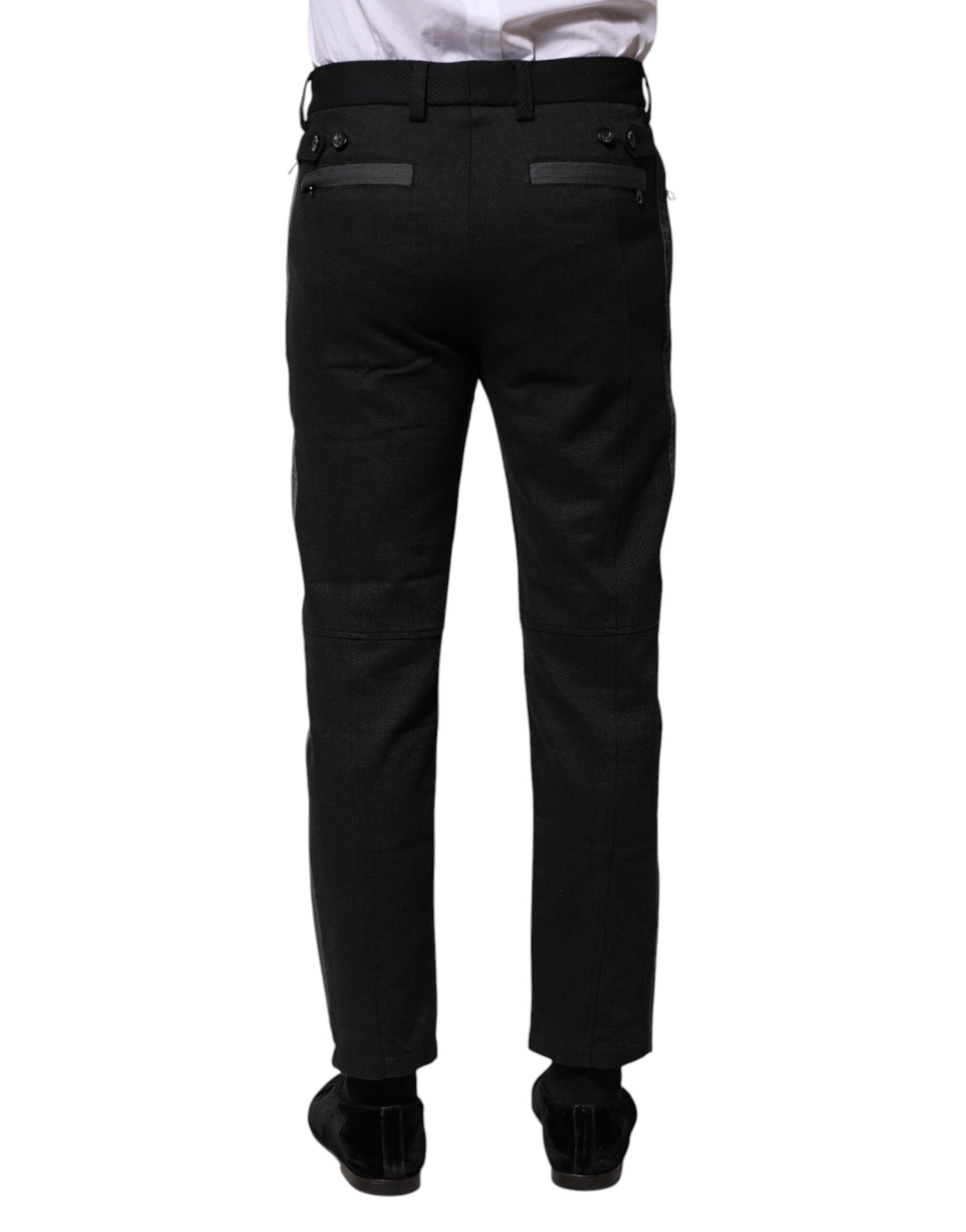 Dolce & Gabbana Black Gray Fantasy Cotton Formal Slim Pants | Regal Royce