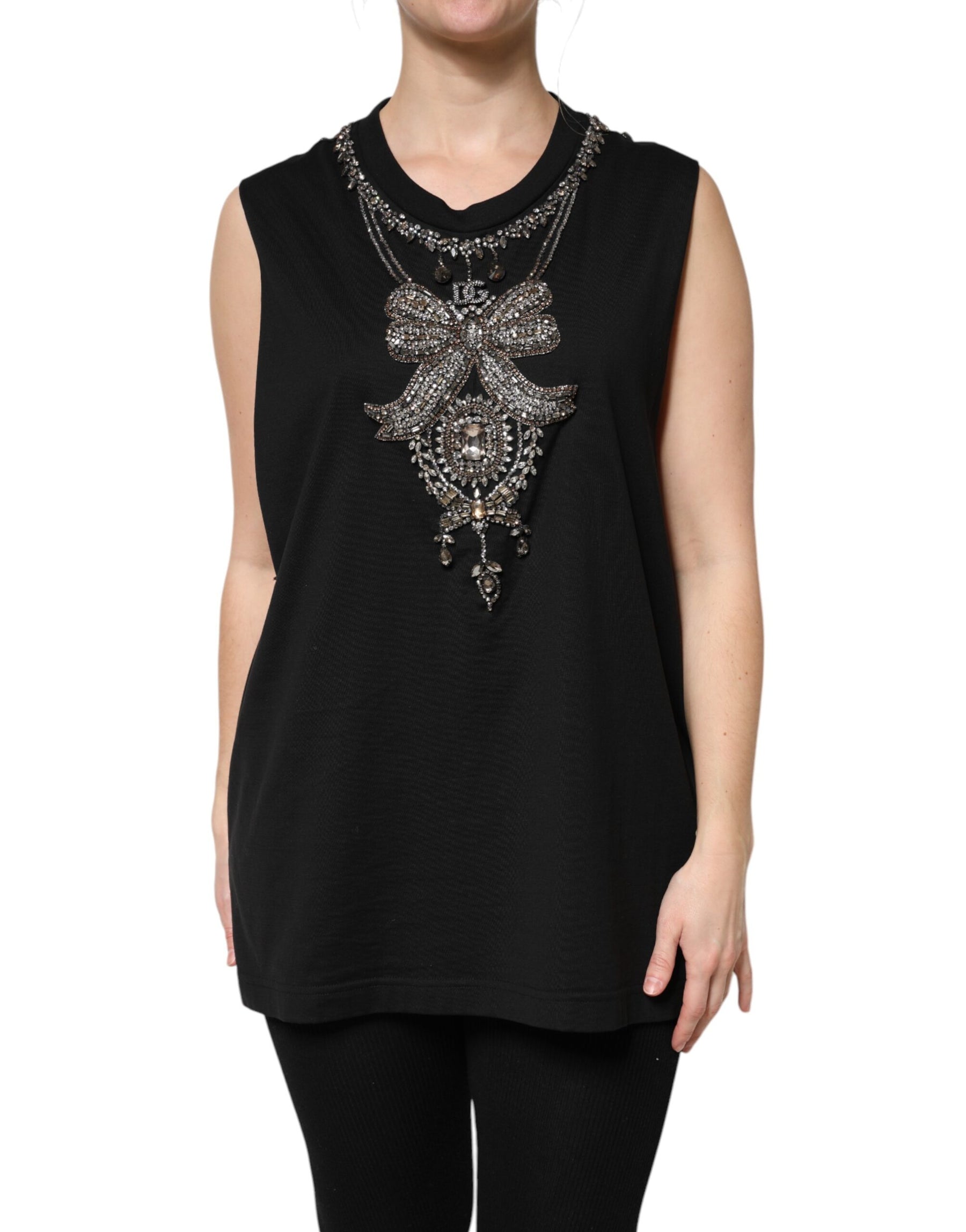 Dolce & Gabbana Black Cotton Rhinestone Embellished Tank Top | Regal Royce