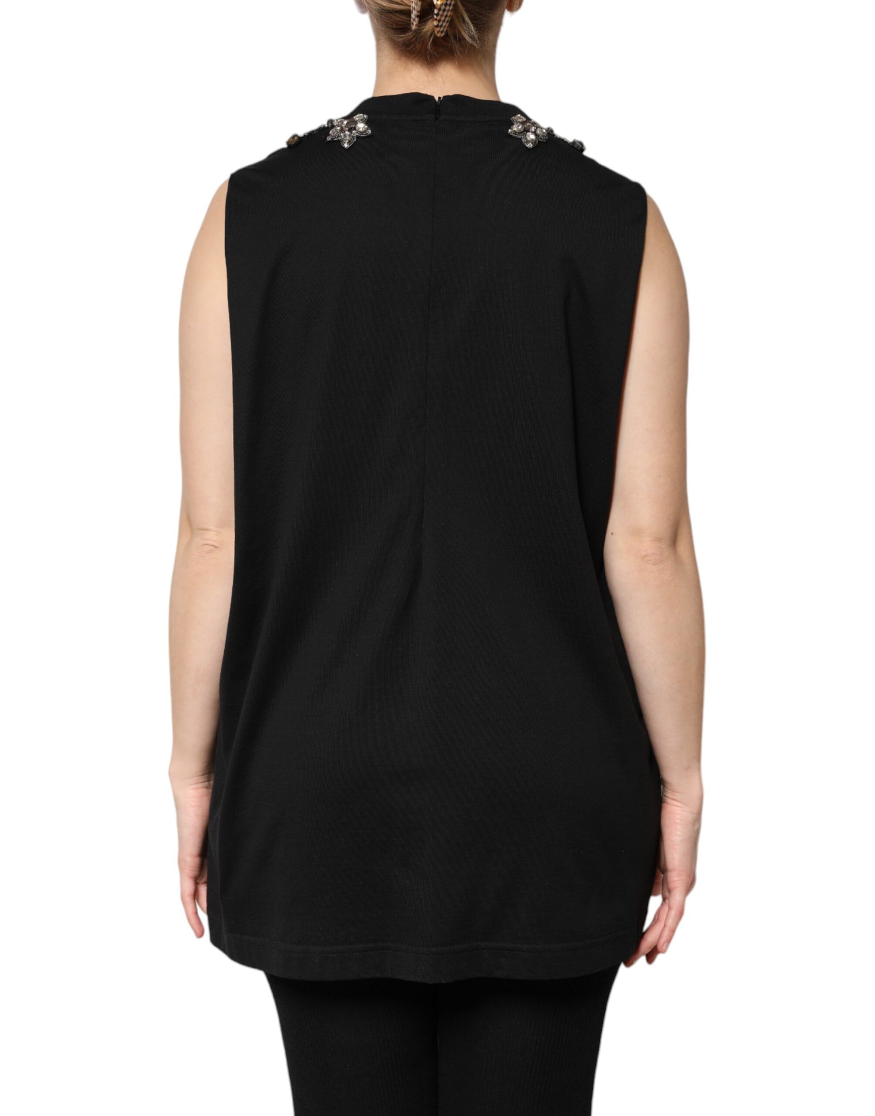 Dolce & Gabbana Black Cotton Rhinestone Embellished Tank Top | Regal Royce