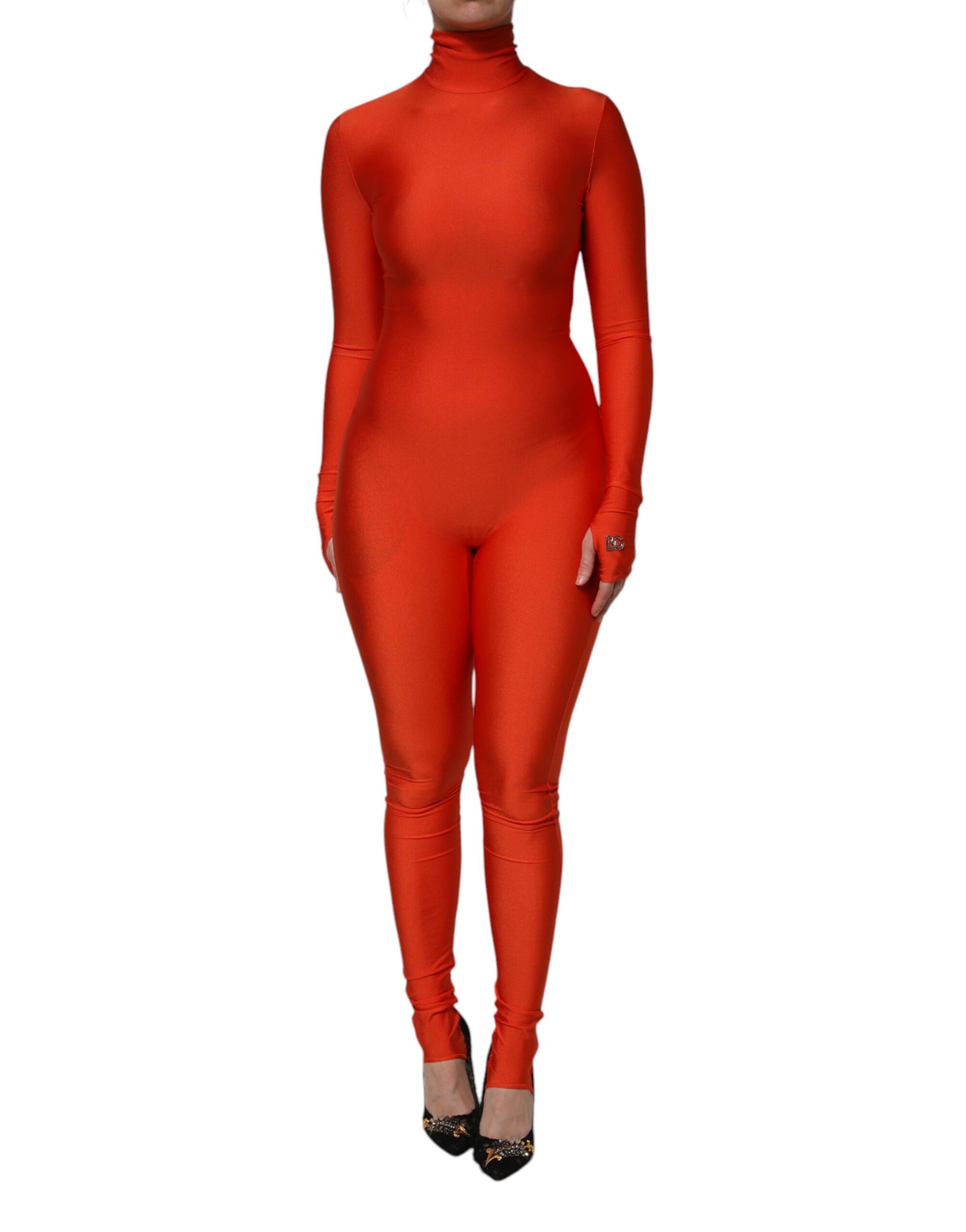 Dolce & Gabbana Red Nylon Turtleneck Bodycon Jumpsuit Dress | Regal Royce