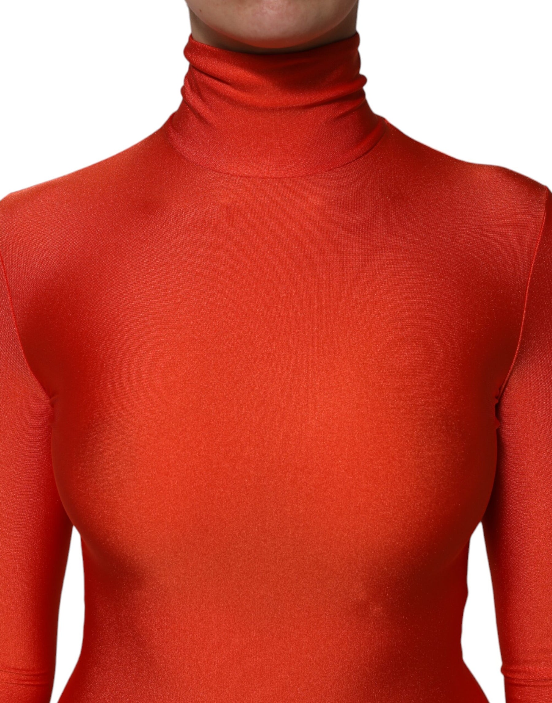 Dolce & Gabbana Red Nylon Turtleneck Bodycon Jumpsuit Dress | Regal Royce