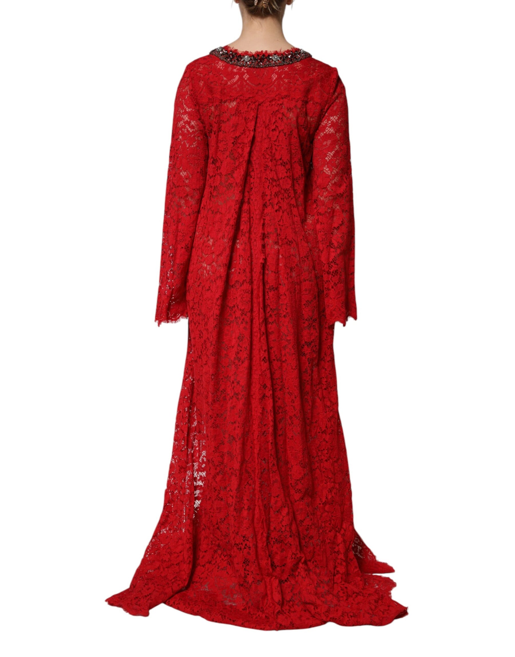 Dolce & Gabbana Red Floral Lace Rhinestone Embellished Dress | Regal Royce