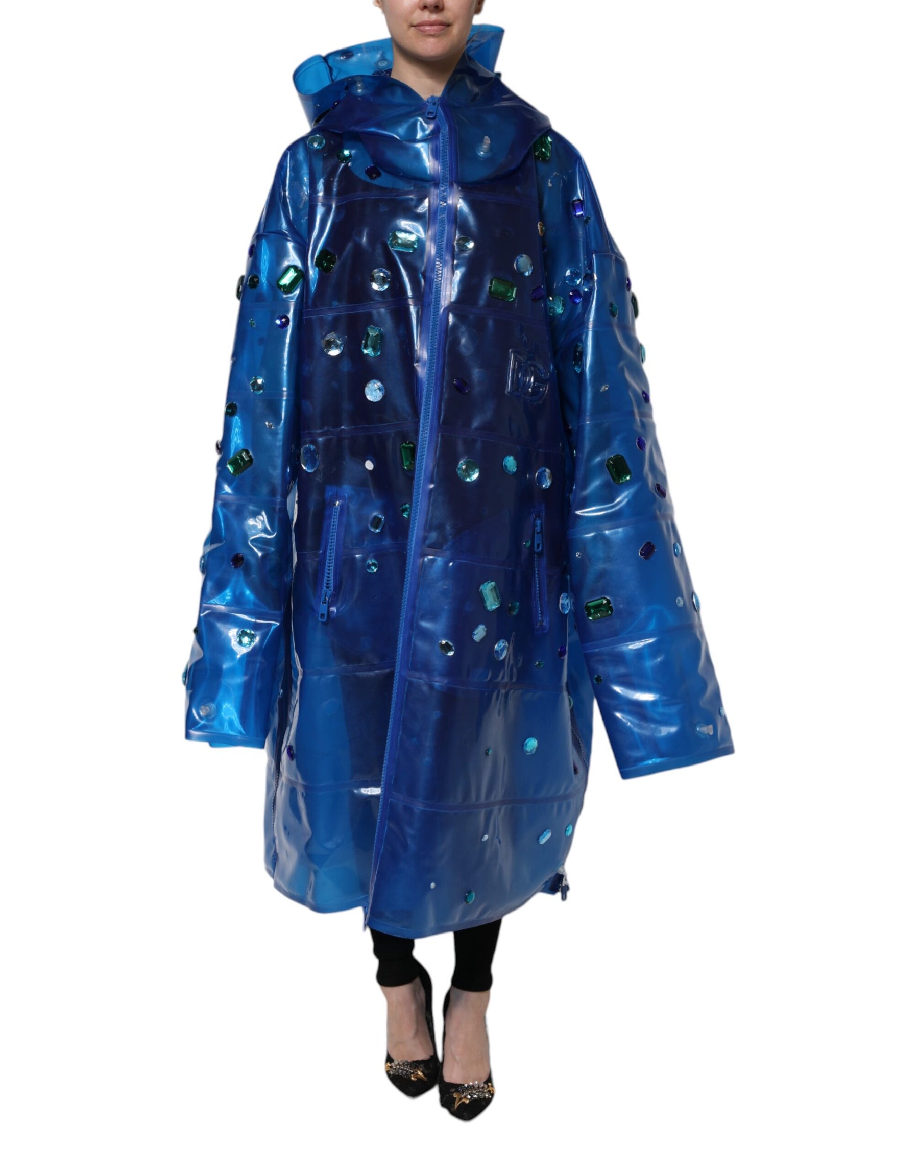 Dolce & Gabbana Blue Crystal Hooded Raincoat Jacket | Regal Royce