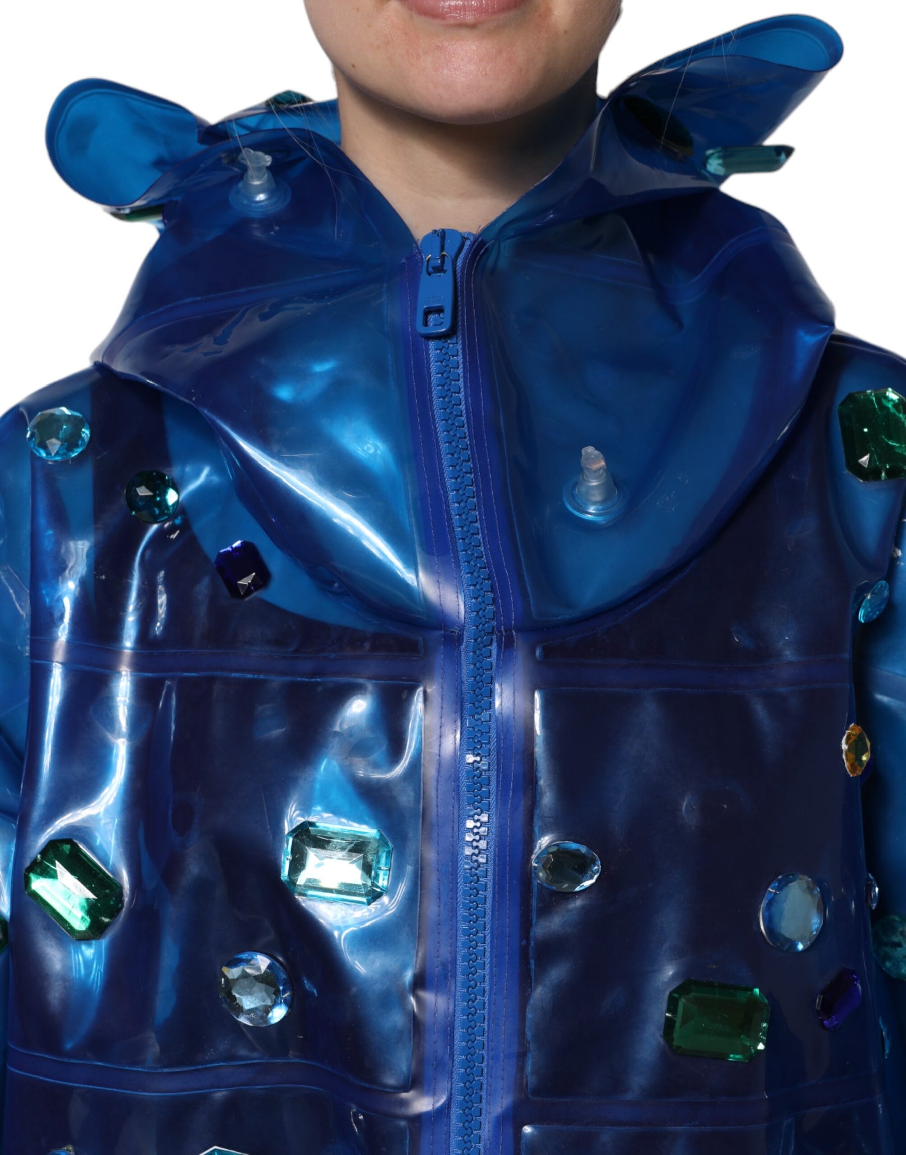 Dolce & Gabbana Blue Crystal Hooded Raincoat Jacket | Regal Royce