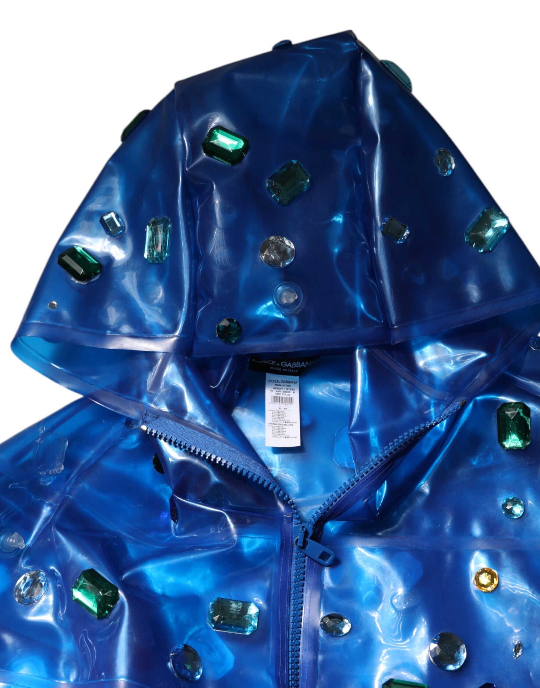 Dolce & Gabbana Blue Crystal Hooded Raincoat Jacket | Regal Royce