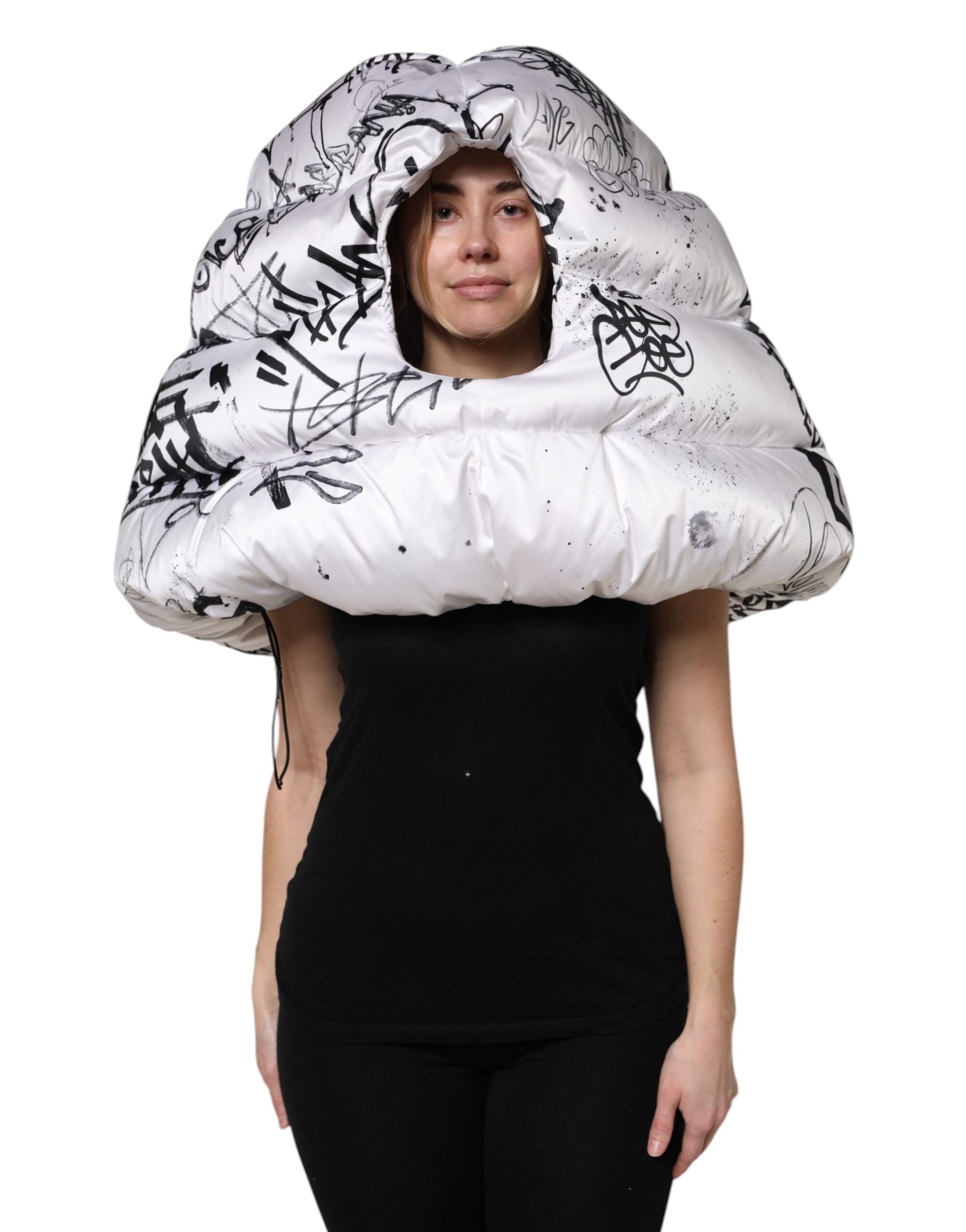 Dolce & Gabbana White Polyester Printed Hood Quilted Hat | Regal Royce
