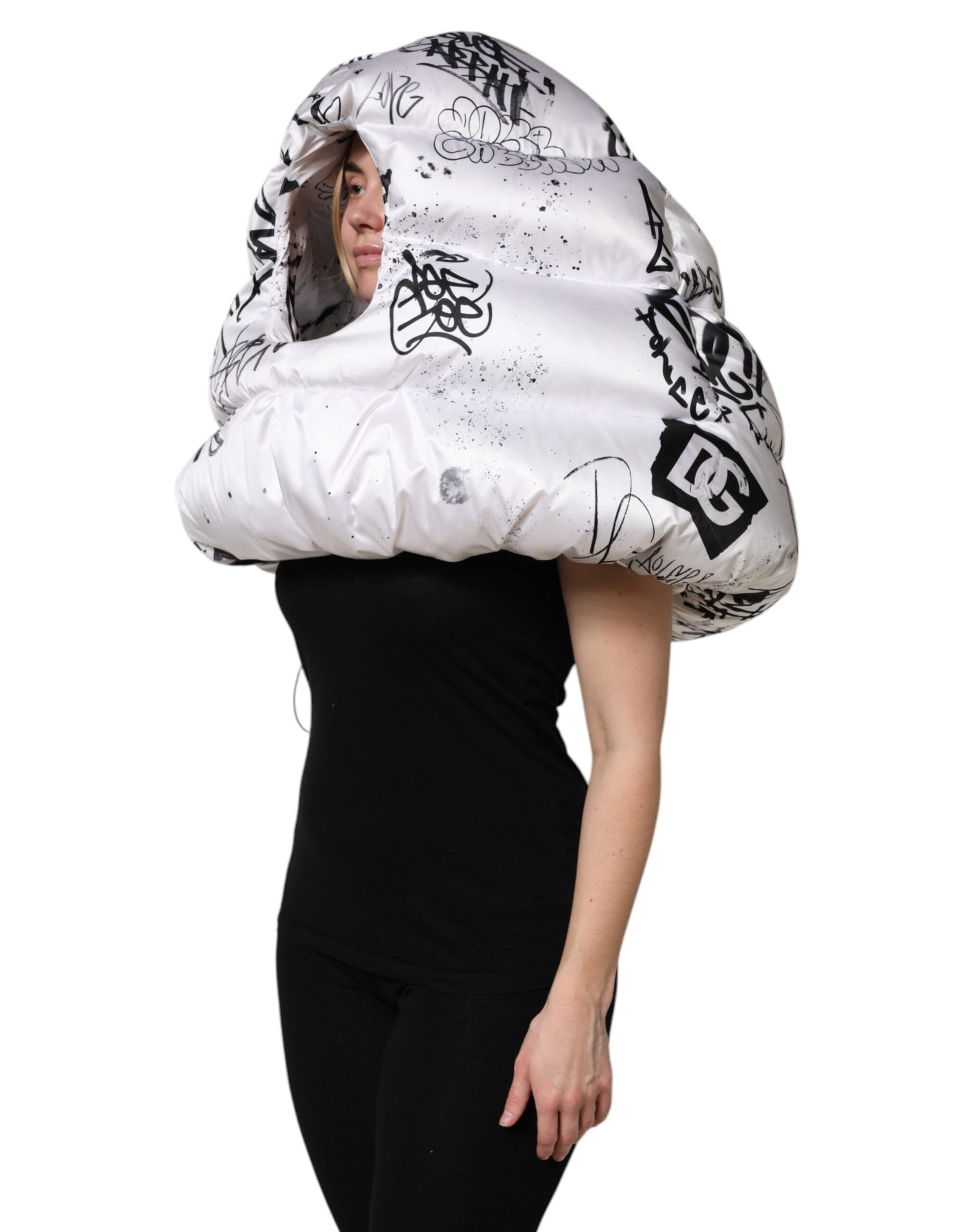 Dolce & Gabbana White Polyester Printed Hood Quilted Hat | Regal Royce