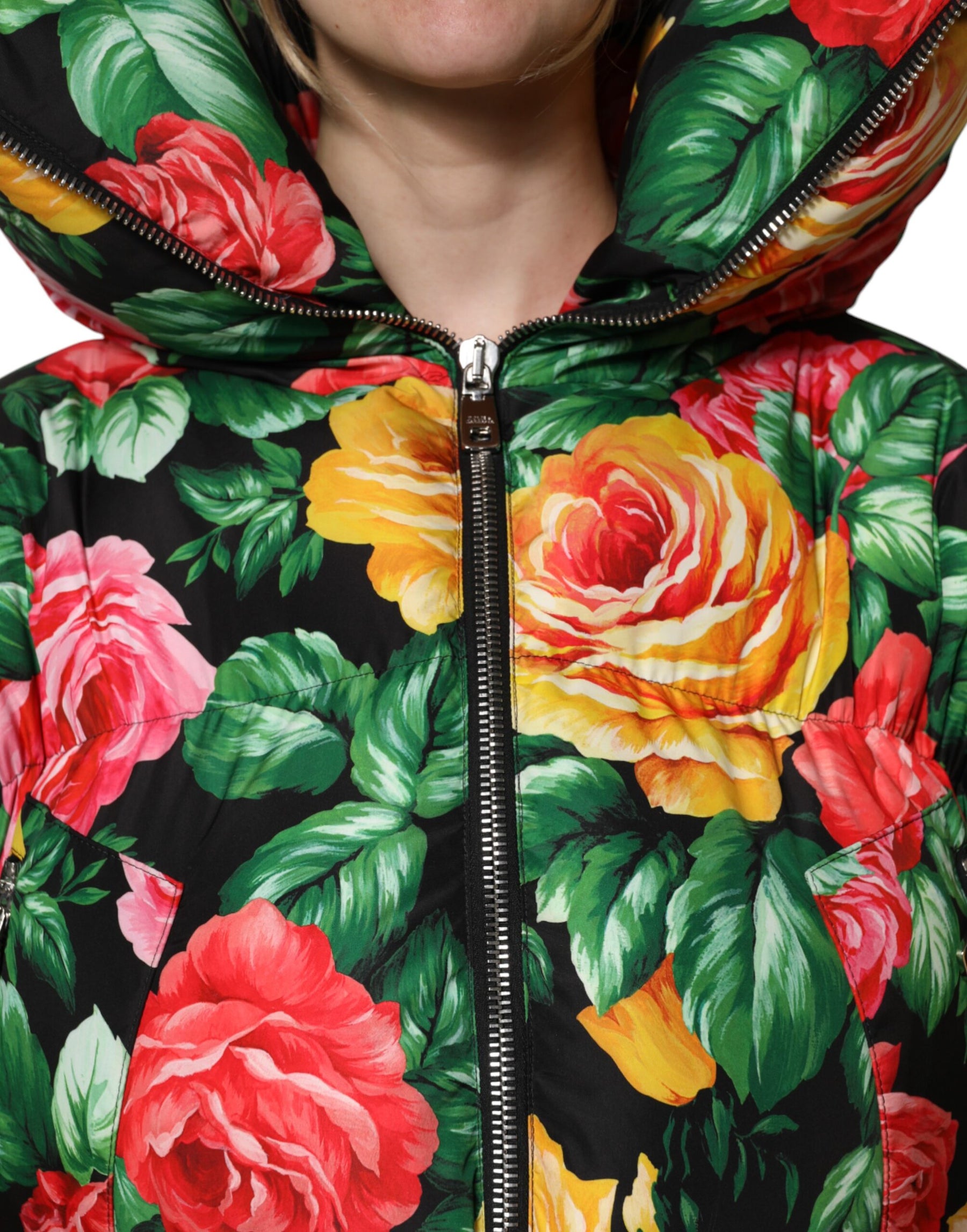 Dolce & Gabbana Multicolor Floral Puffer Hooded Jacket | Regal Royce