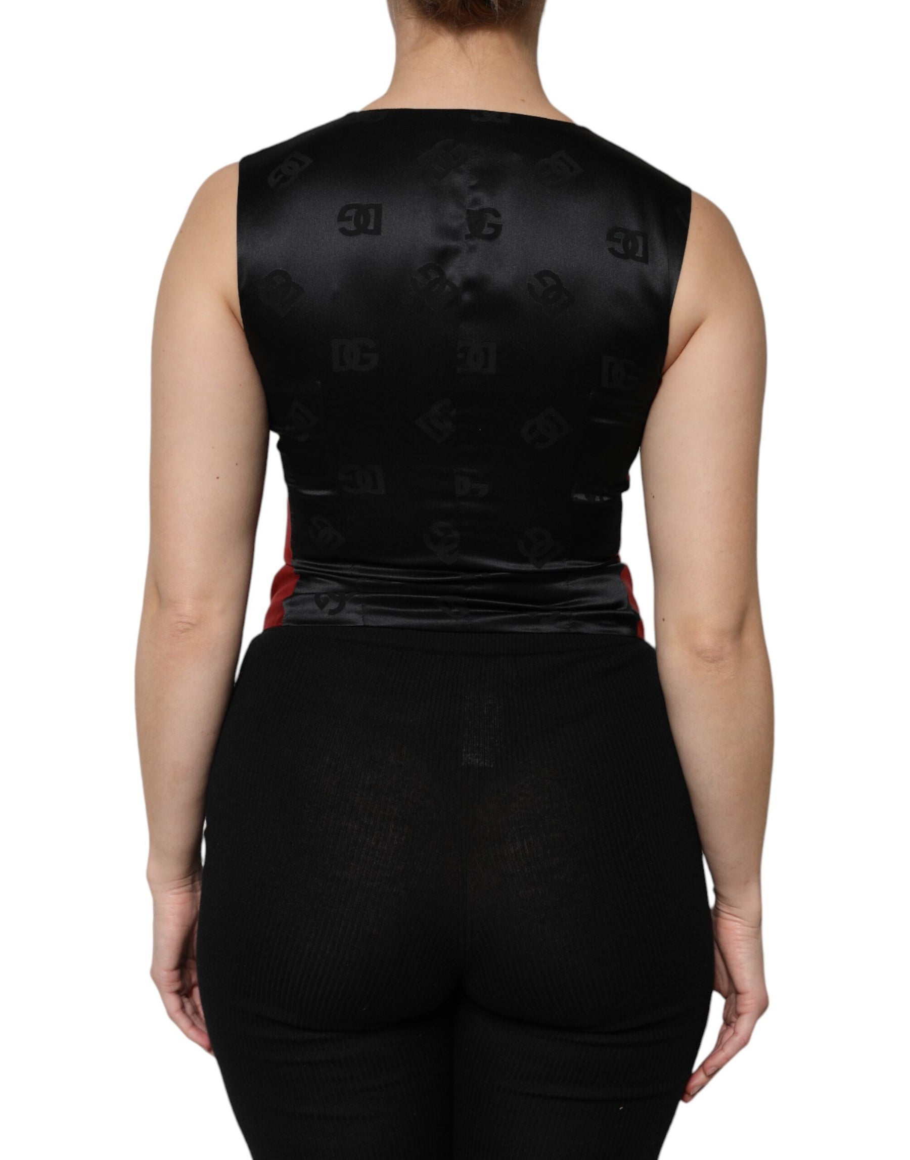 Dolce & Gabbana Red Black Button Down Sleeveless Vest Top | Regal Royce