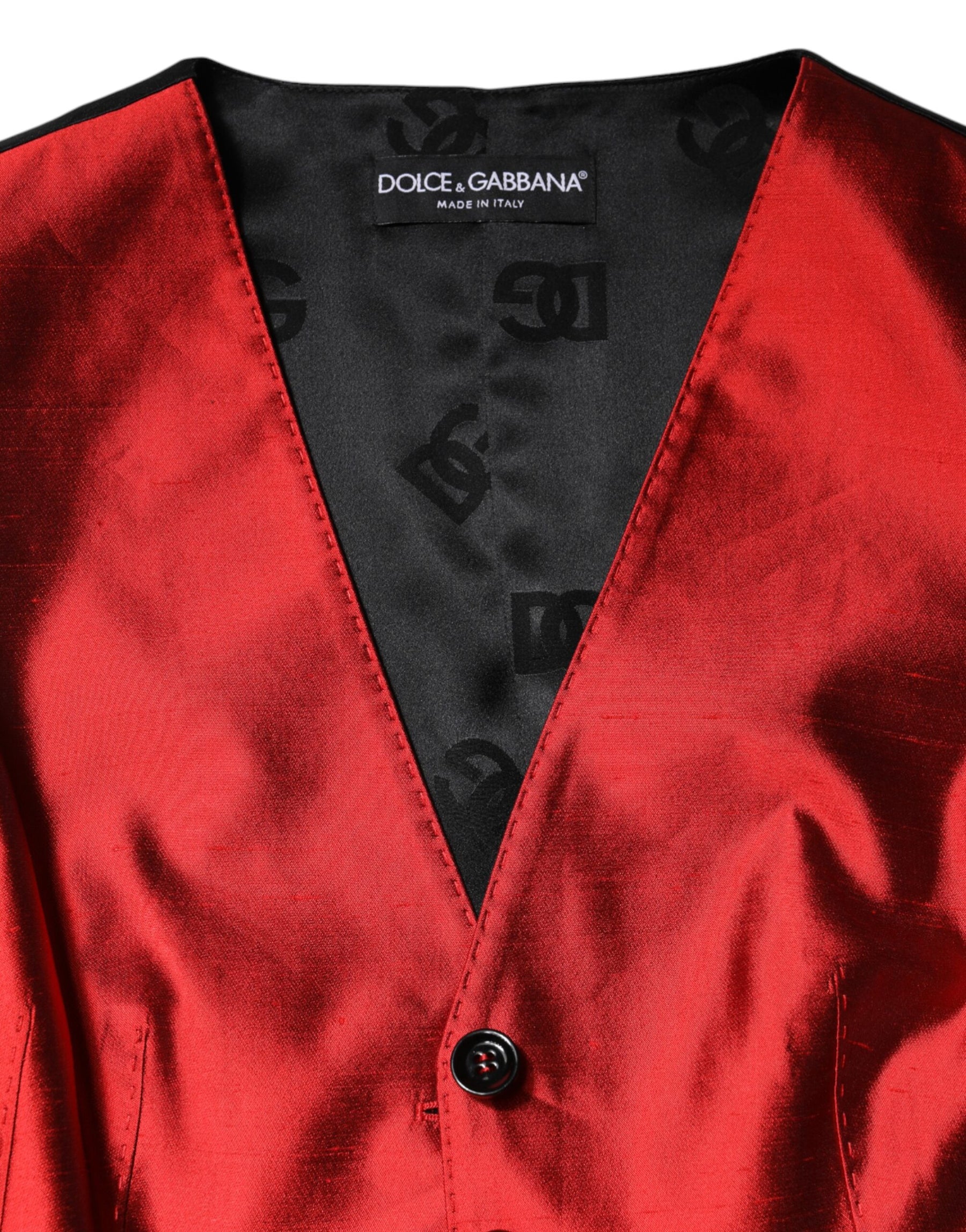 Dolce & Gabbana Red Black Button Down Sleeveless Vest Top | Regal Royce