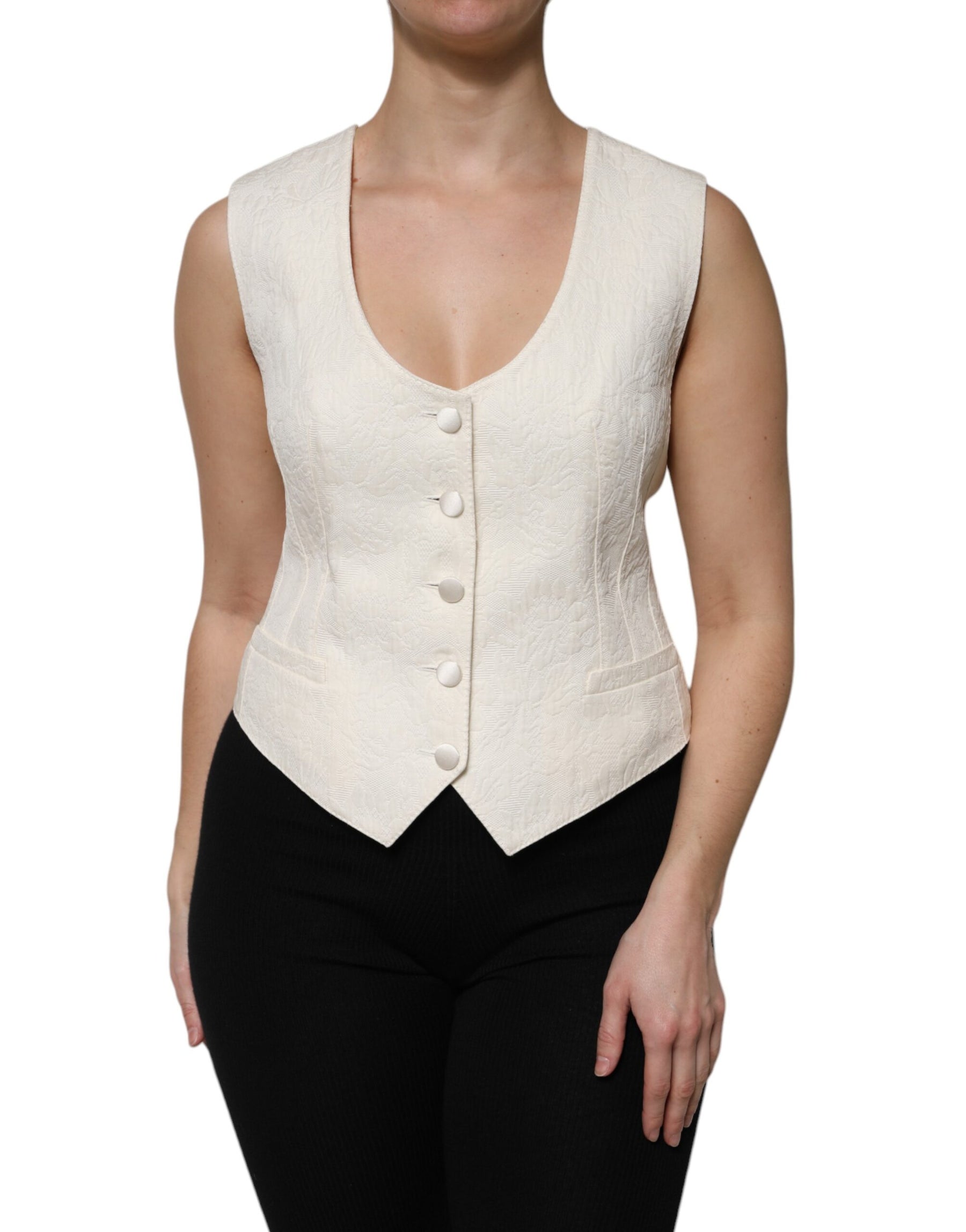 Dolce & Gabbana Ivory Cotton Button Down Sleeveless Vest Top | Regal Royce