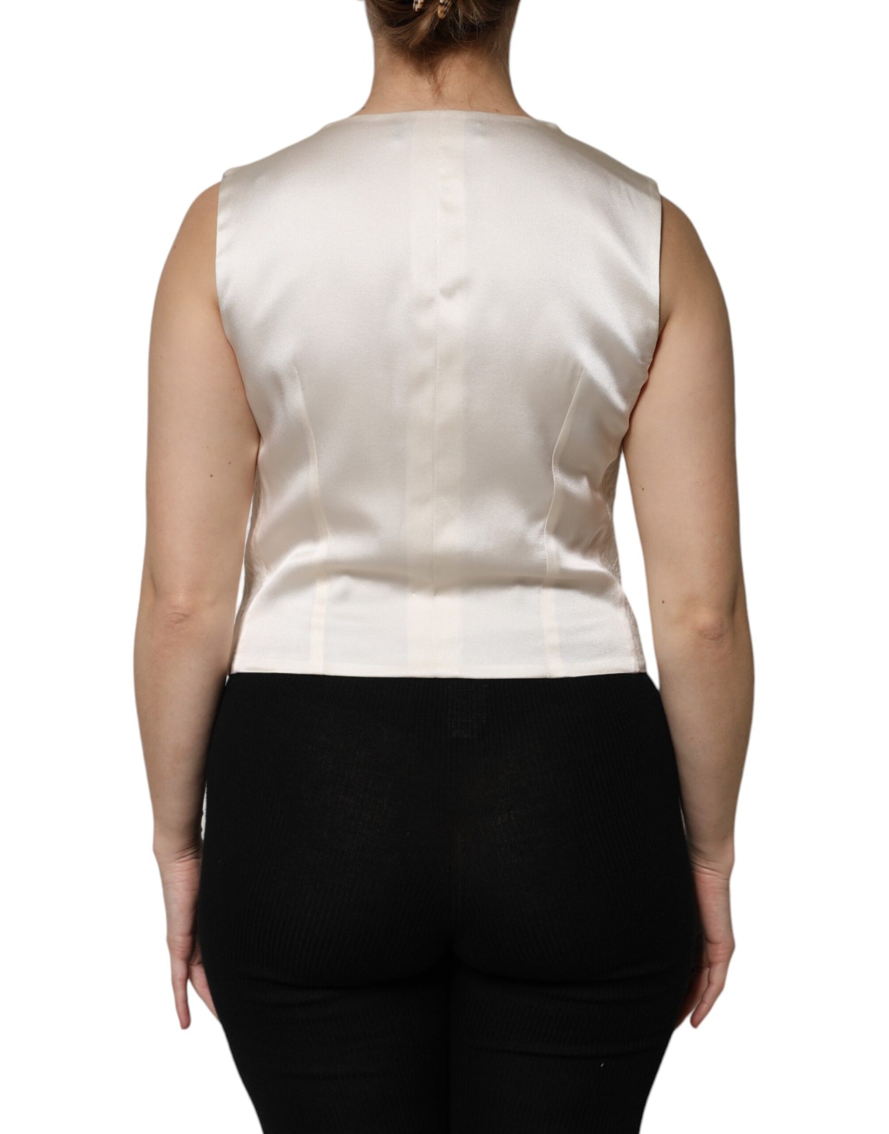 Dolce & Gabbana Ivory Cotton Button Down Sleeveless Vest Top | Regal Royce