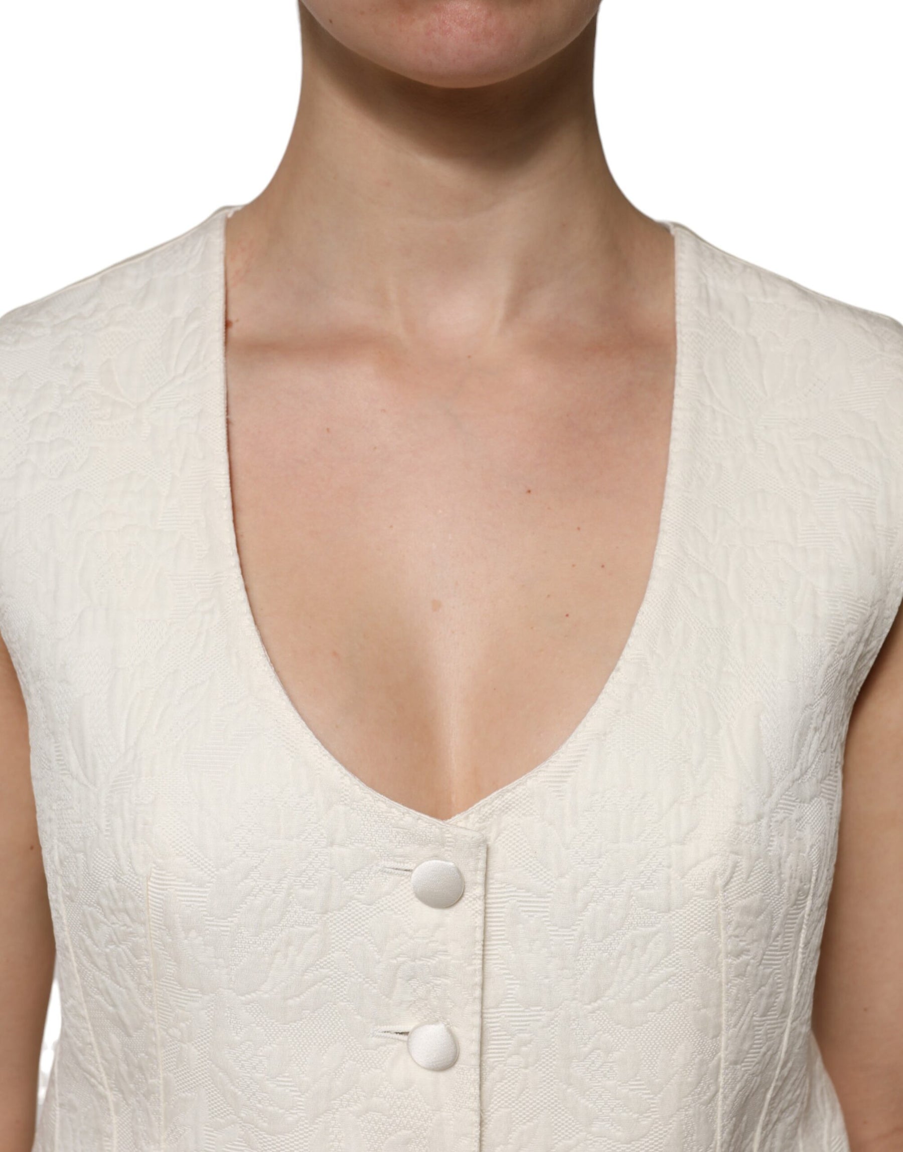 Dolce & Gabbana Ivory Cotton Button Down Sleeveless Vest Top | Regal Royce