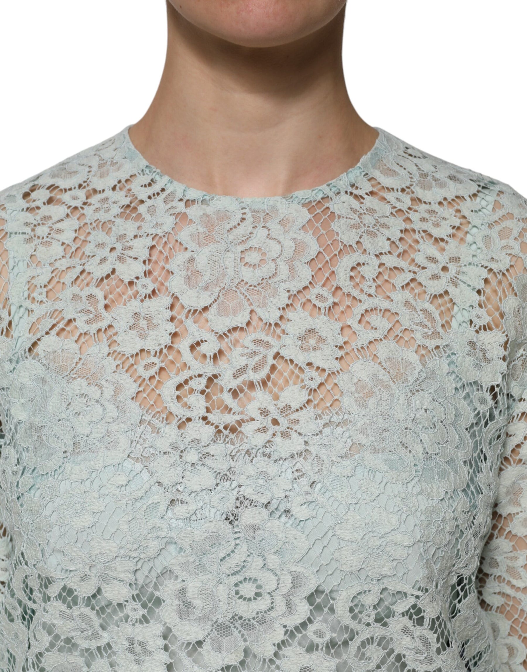 Dolce & Gabbana Mint Green Floral Lace Cotton Blouse Top | Regal Royce